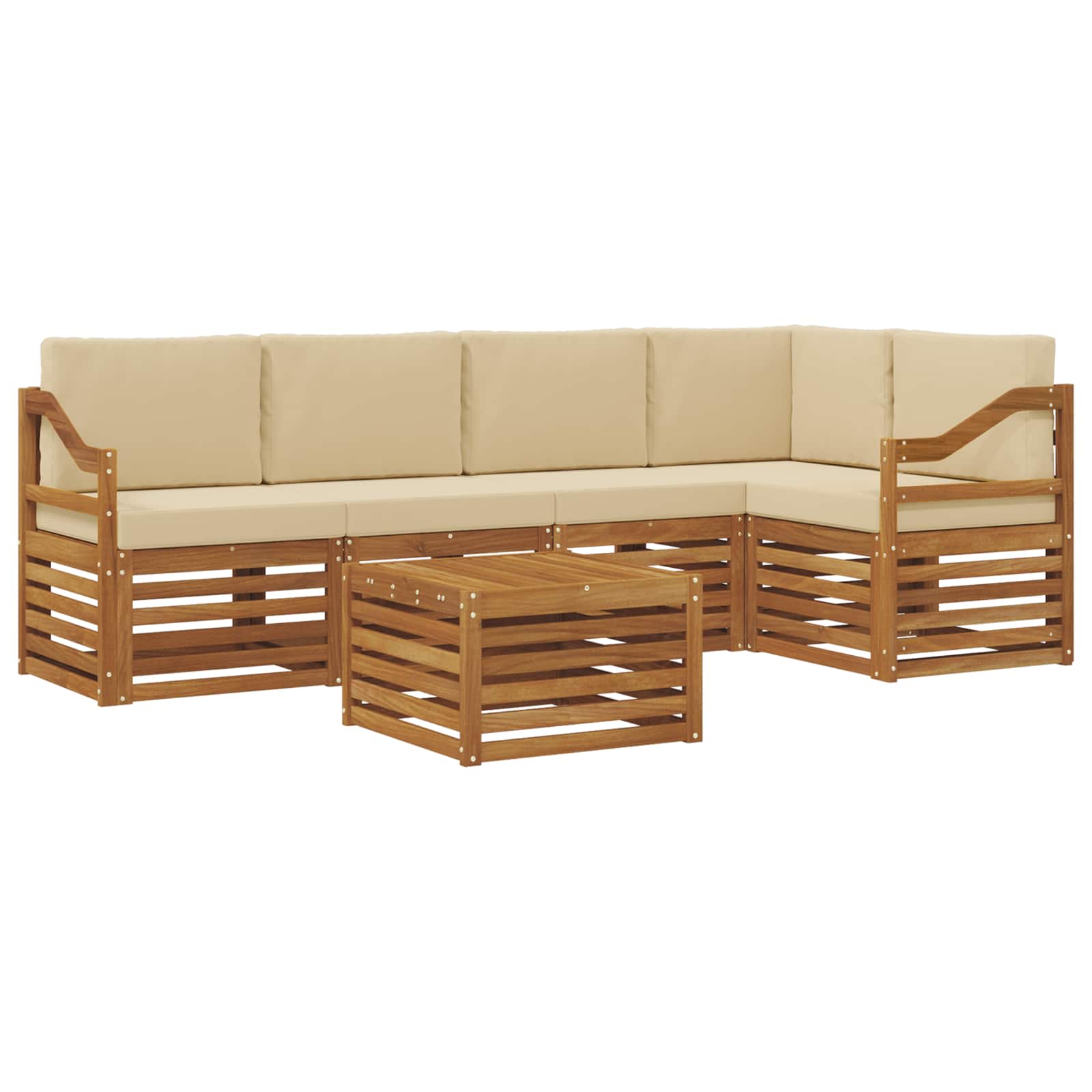 Ecksofa Set mit Kissen 6 pcs Natur und Beige Massivholz Akazie