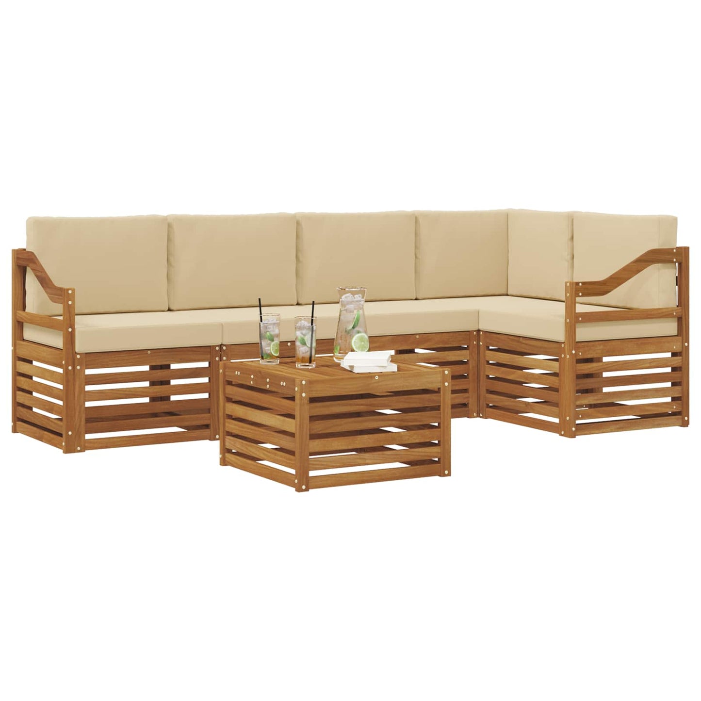 Ecksofa Set mit Kissen 6 pcs Natur und Beige Massivholz Akazie
