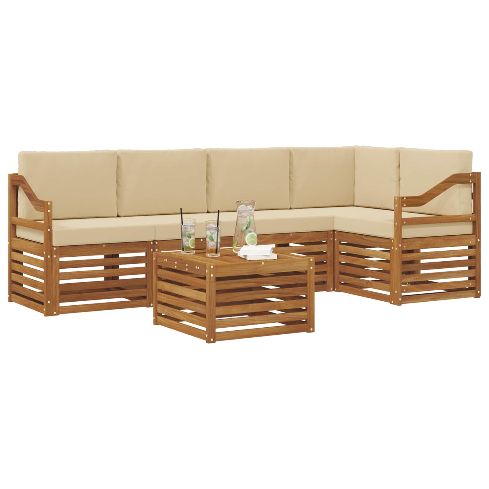 Ecksofa Set mit Kissen 6 pcs Natur und Beige Massivholz Akazie