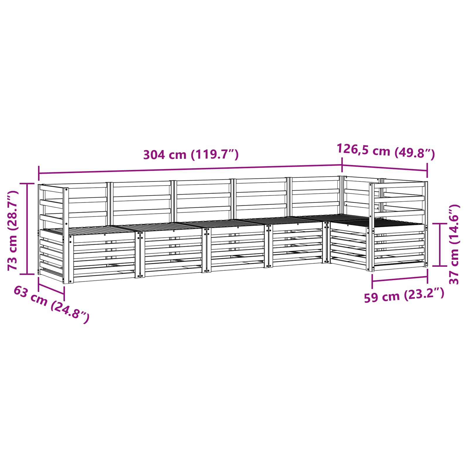 Ecksofa Set 6 pcs Natur Massivholz Akazie