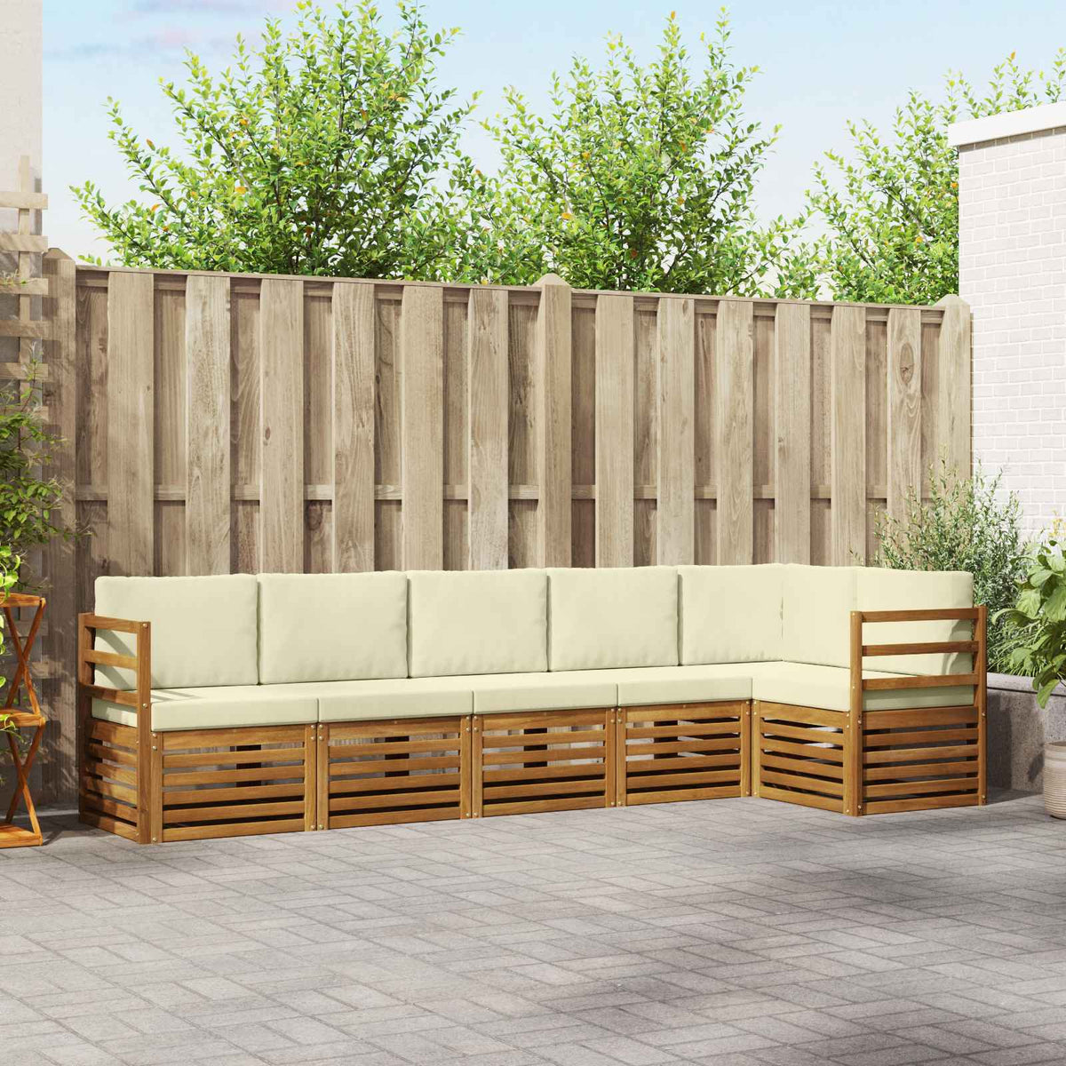 Outdoor-Sofagarnitur 6 stk. Natur und Creme Polyester