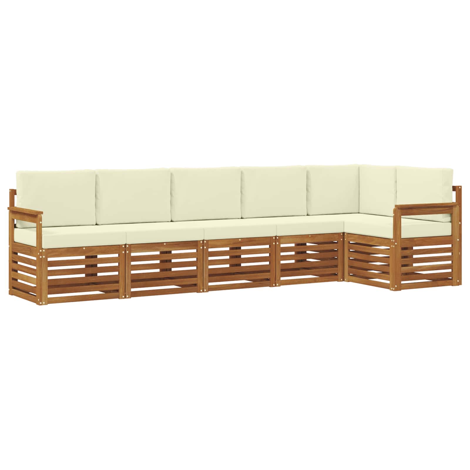 Ecksofa Set mit Kissen 6 pcs Natur und Creme Massivholz Akazie