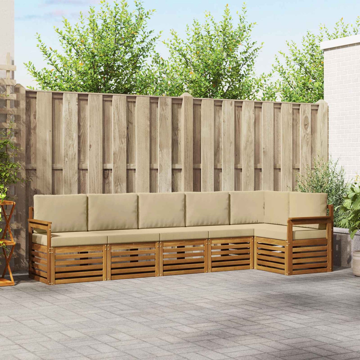Outdoor-Sofagarnitur 6 stk. Natur und Beige Polyester