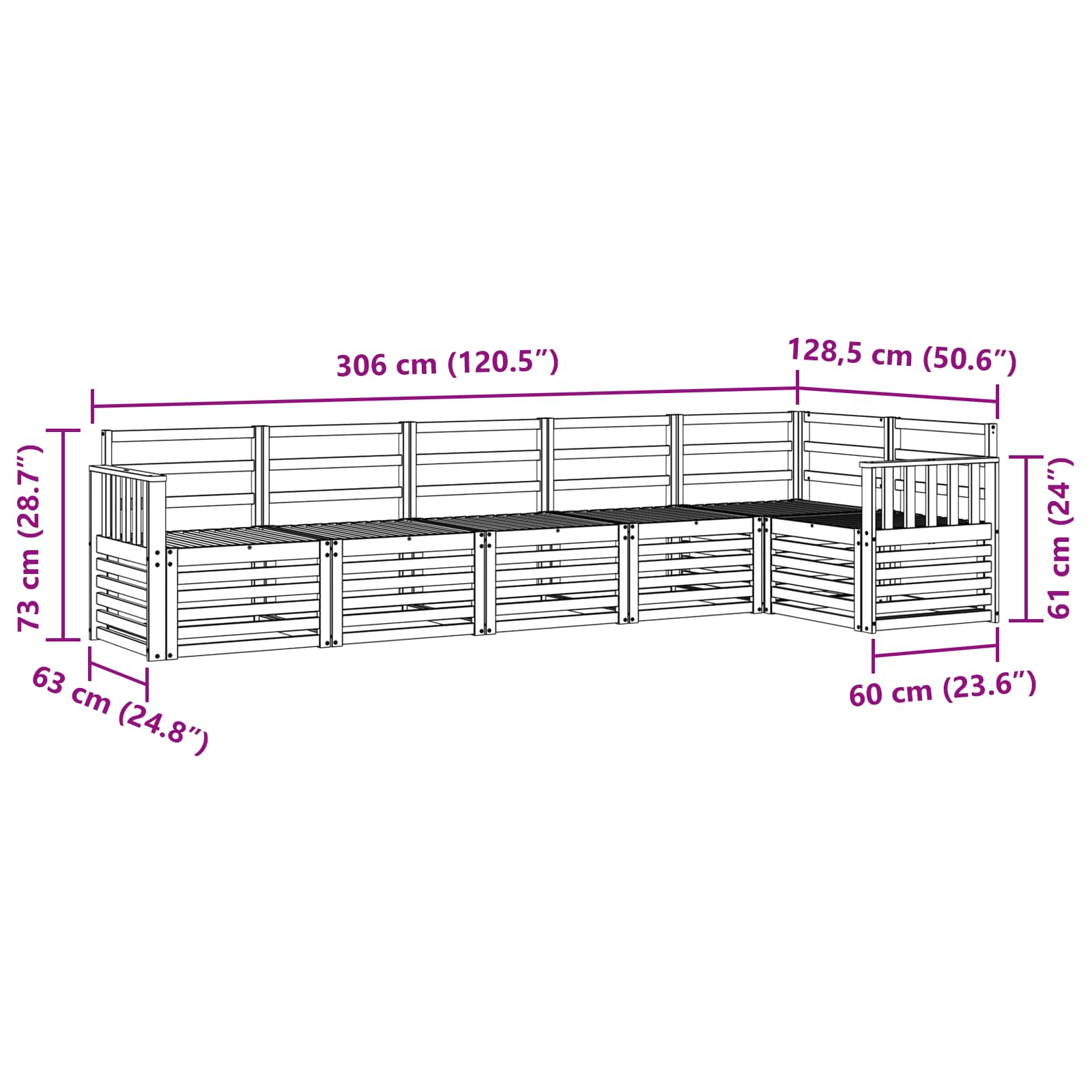 Ecksofa Set 6 pcs Natur Massivholz Akazie