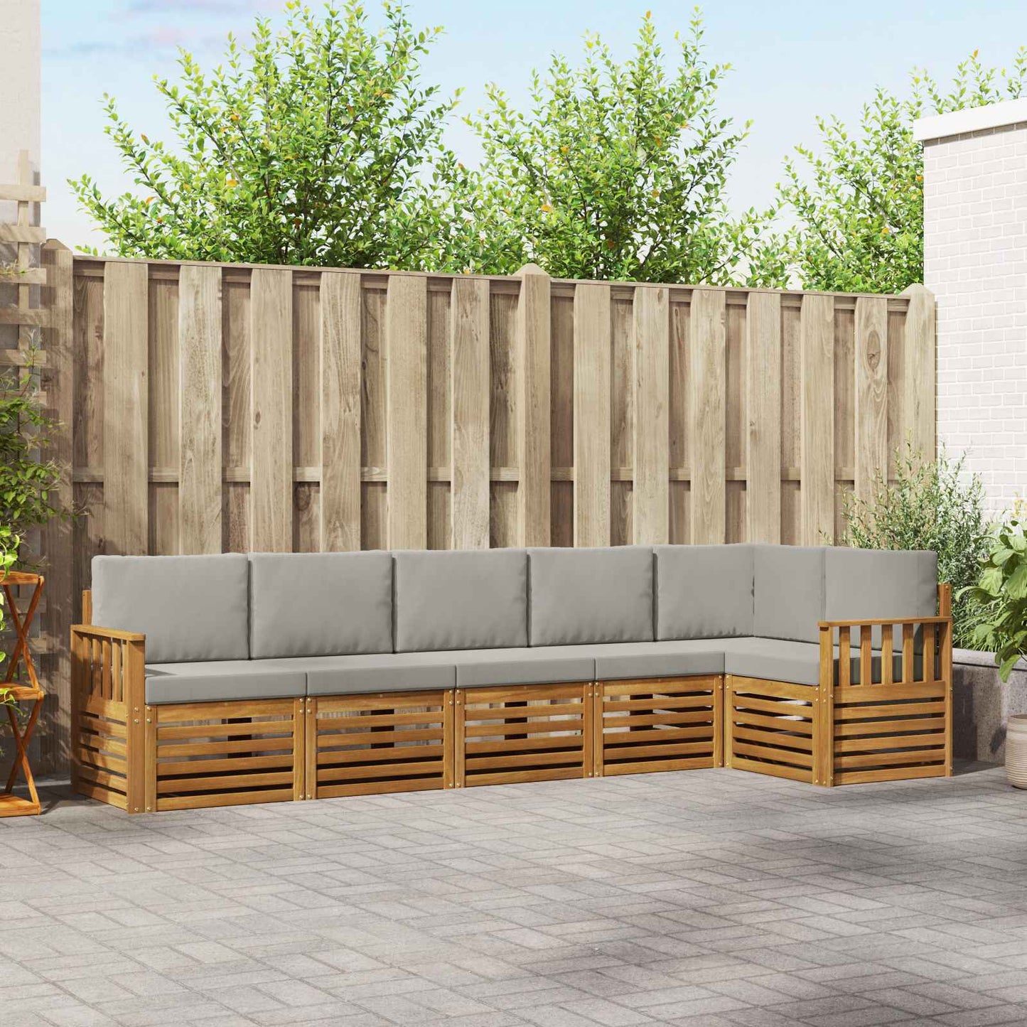 Outdoor-Sofagarnitur 6 stk. Natürlich und Hellgrau Polyester