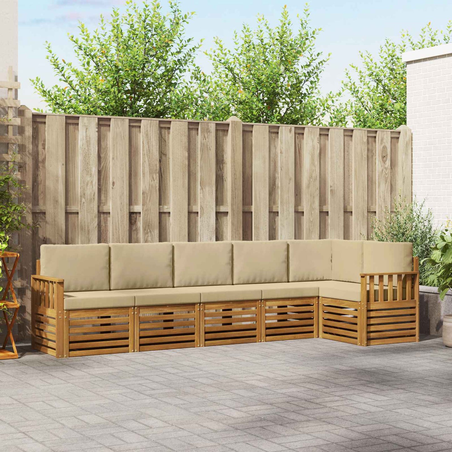 Outdoor-Sofagarnitur 6 stk. Natur und Beige Polyester
