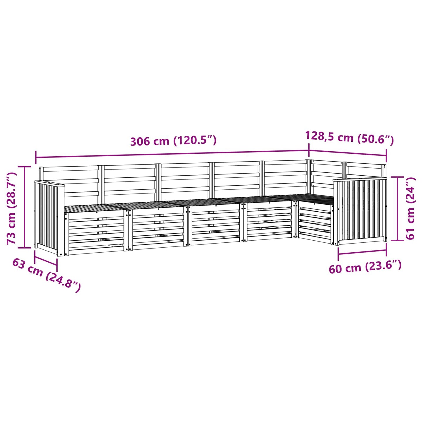 Ecksofa Set 6 pcs Natur Massivholz Akazie