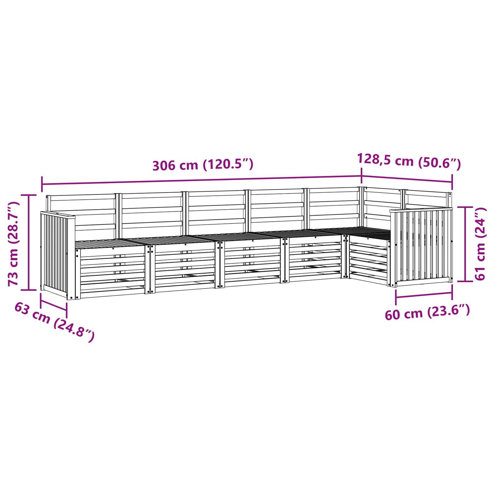 Ecksofa Set 6 pcs Natur Massivholz Akazie