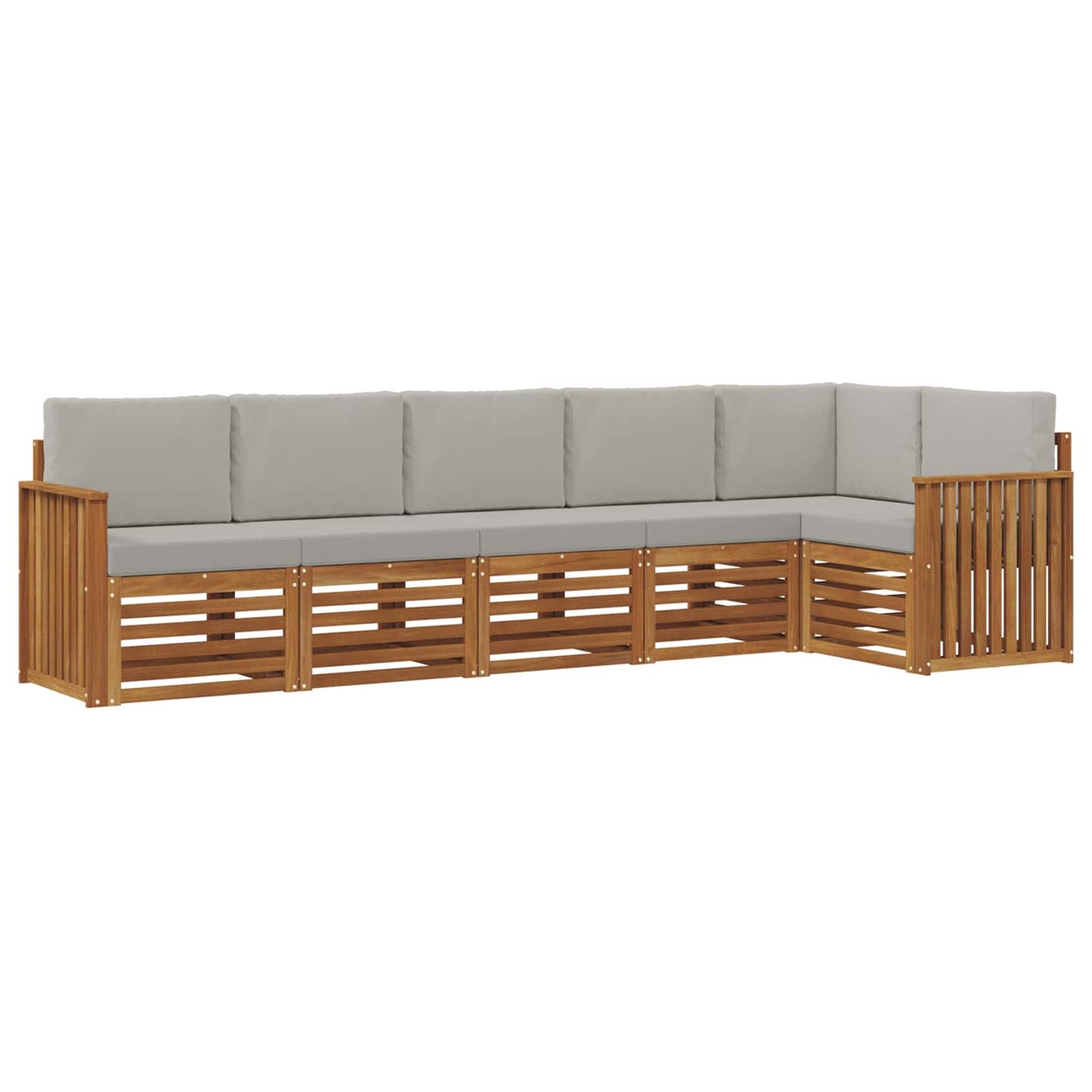 Ecksofa Set 6 pcs Natürlich und Hellgrau Massivholz Akazie