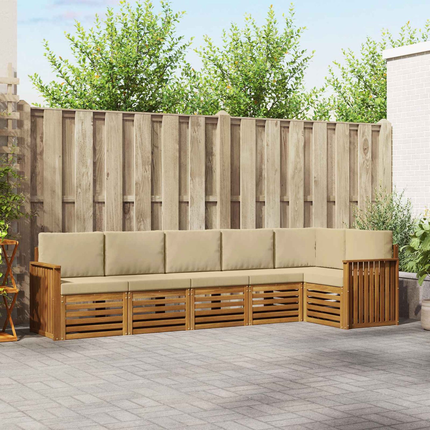 Outdoor-Sofagarnitur 6 stk. Natur und Beige Polyester