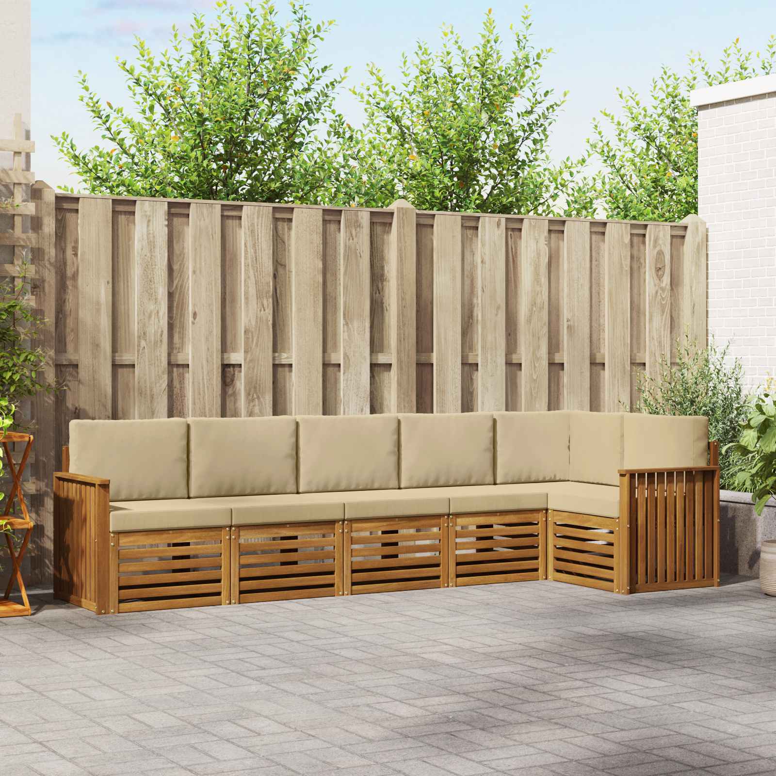 Outdoor-Sofagarnitur 6 stk. Natur und Beige Polyester