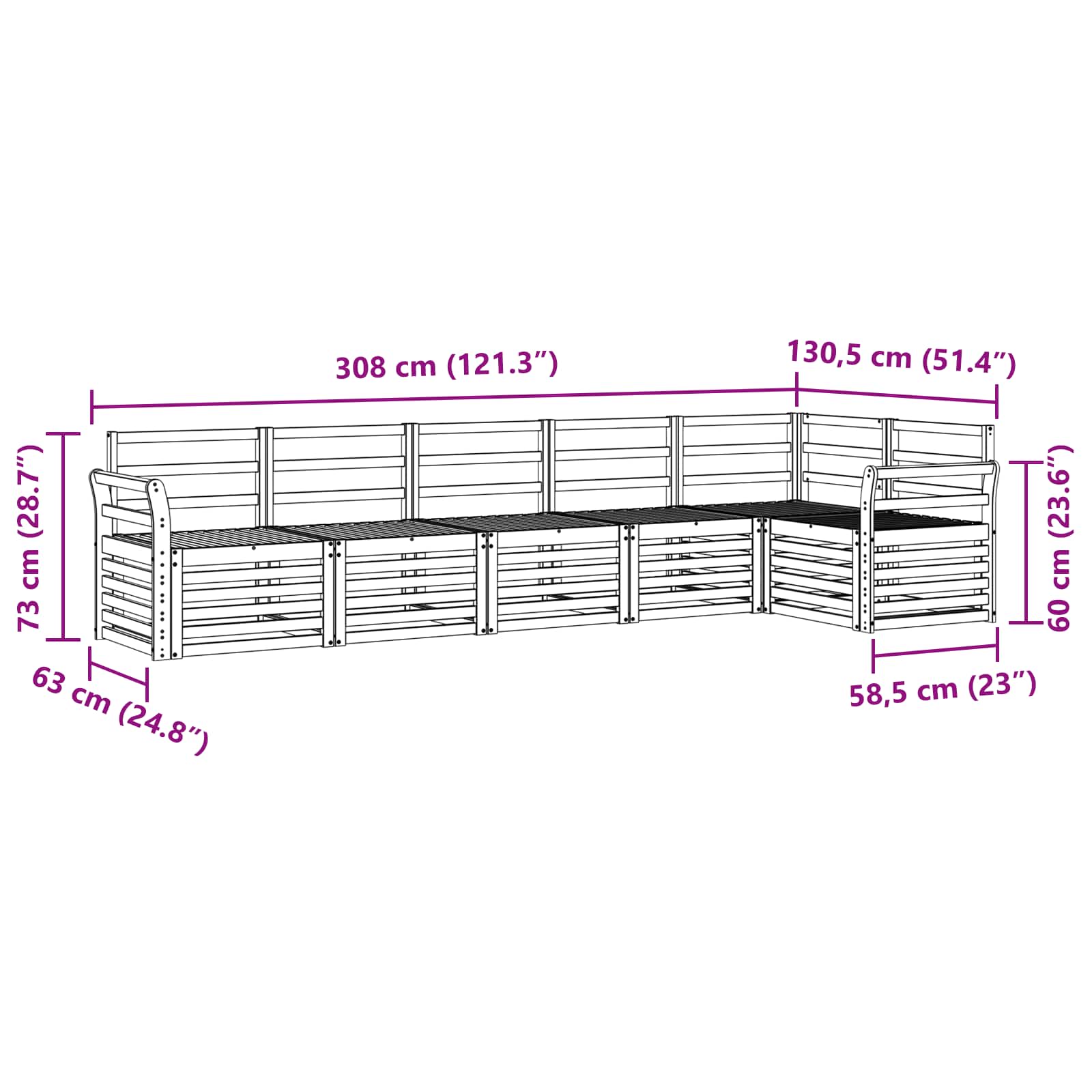 Ecksofa Set 6 pcs Natur Massivholz Akazie