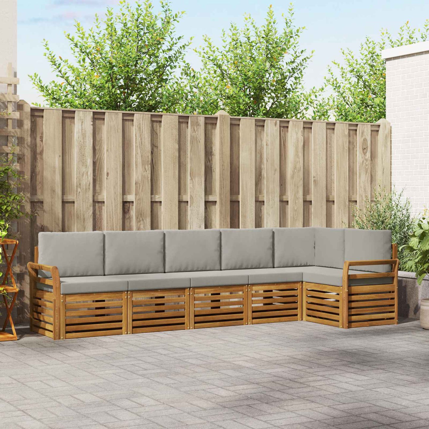 Outdoor-Sofagarnitur 6 stk. Natürlich und Hellgrau Polyester