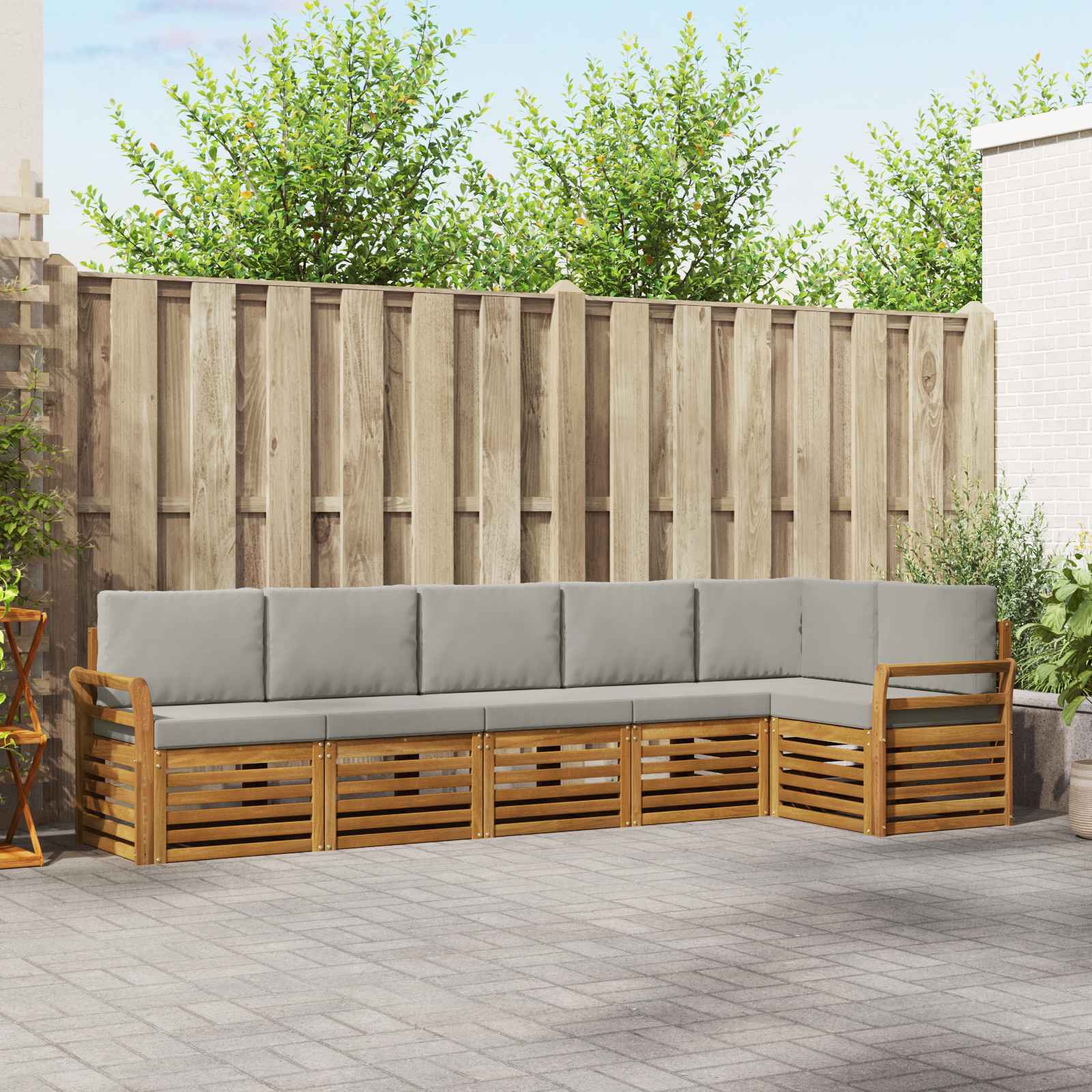 Outdoor-Sofagarnitur 6 stk. Natürlich und Hellgrau Polyester
