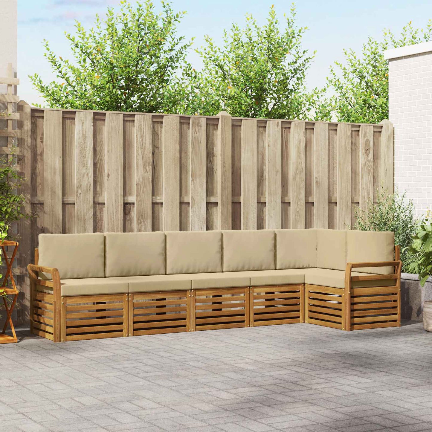 Outdoor-Sofagarnitur 6 stk. Natur und Beige Polyester