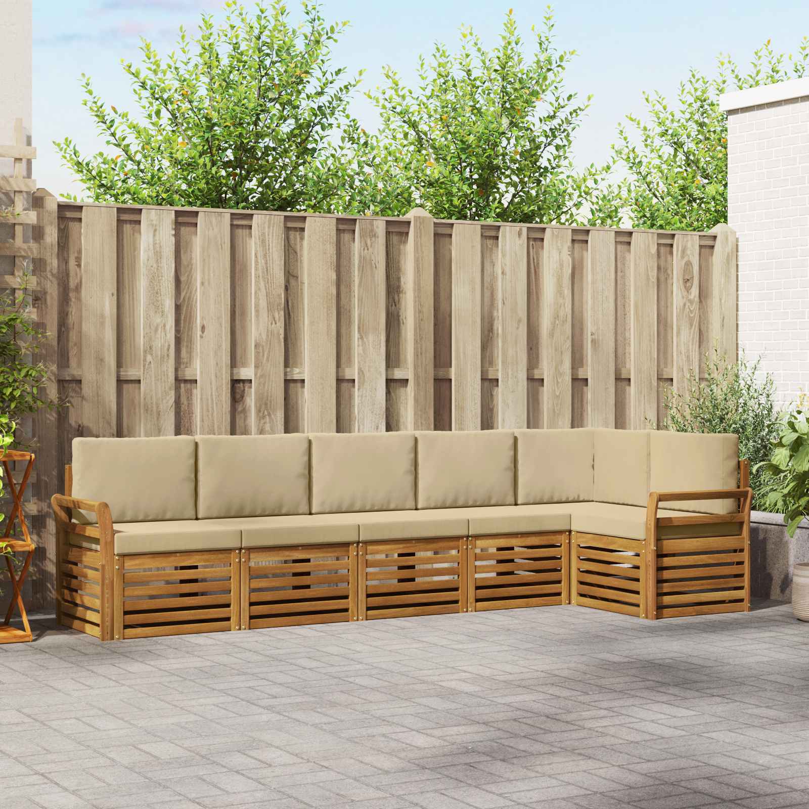 Outdoor-Sofagarnitur 6 stk. Natur und Beige Polyester