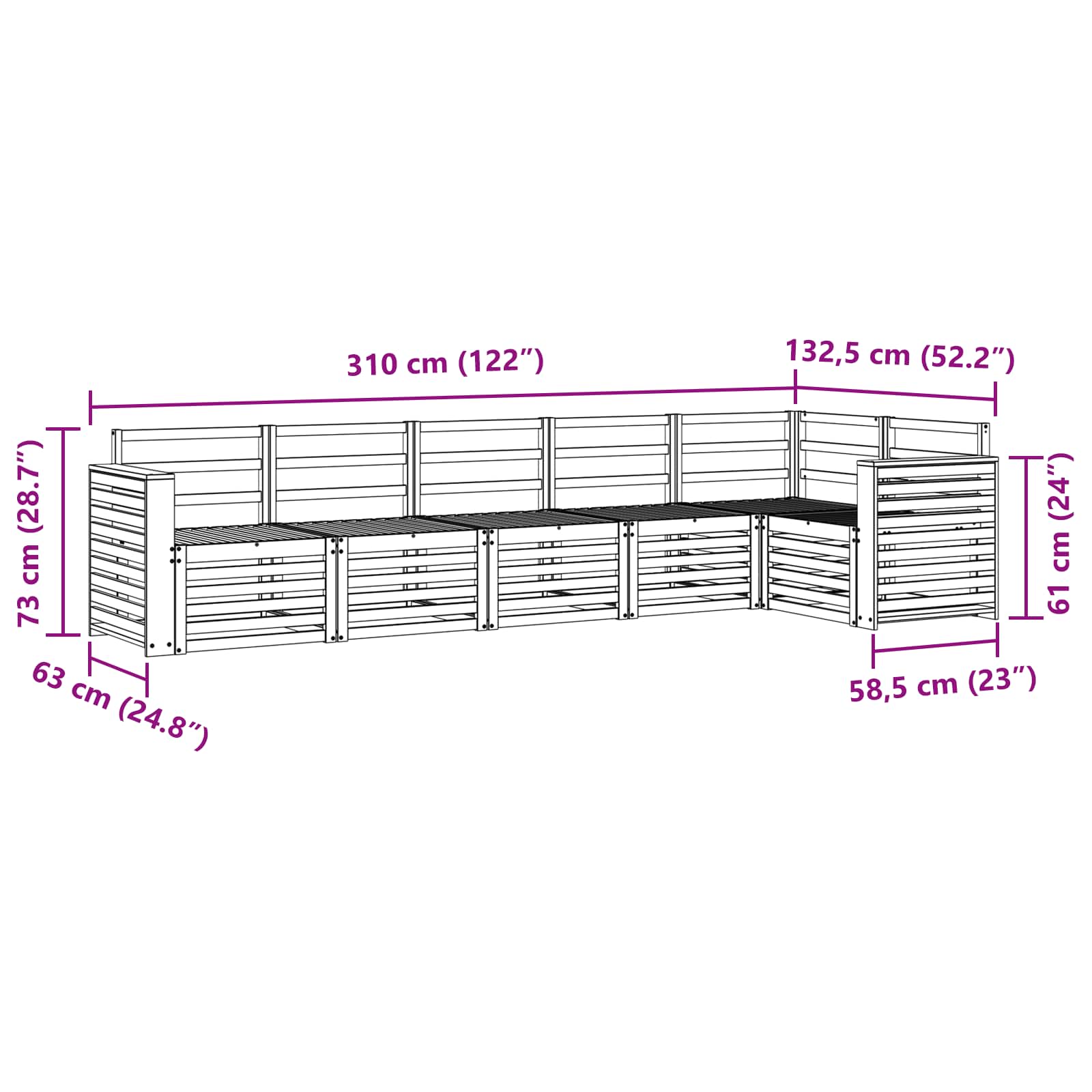 Ecksofa Set 6 pcs Natur Massivholz Akazie