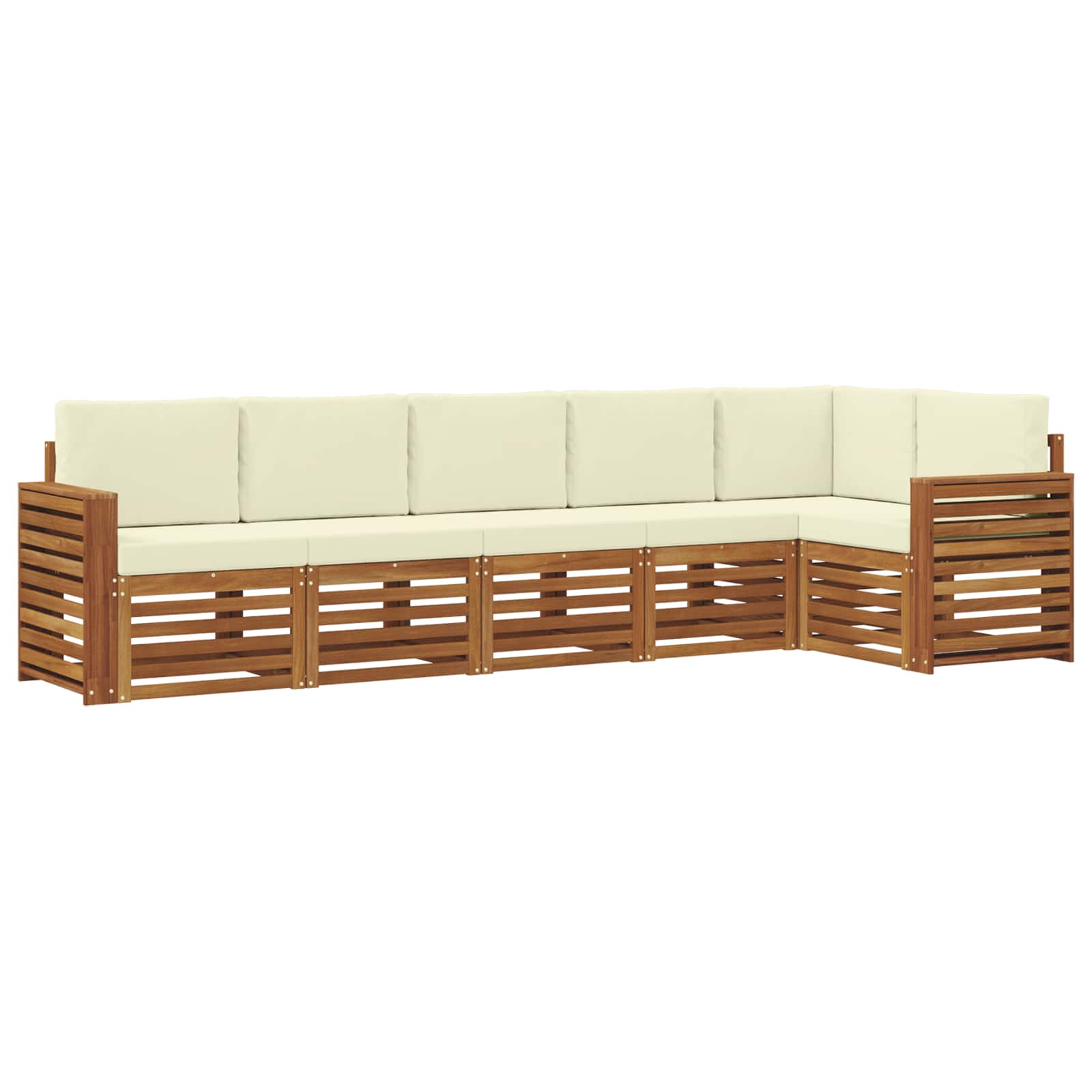 Ecksofa Set mit Kissen 6 pcs Natur und Creme Massivholz Akazie