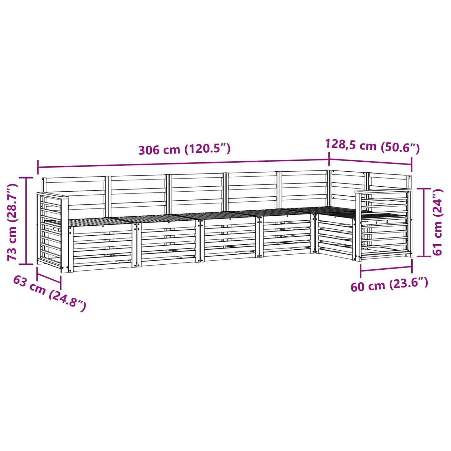 Sofagarnituren 6 pcs Natur Massivholz Akazie