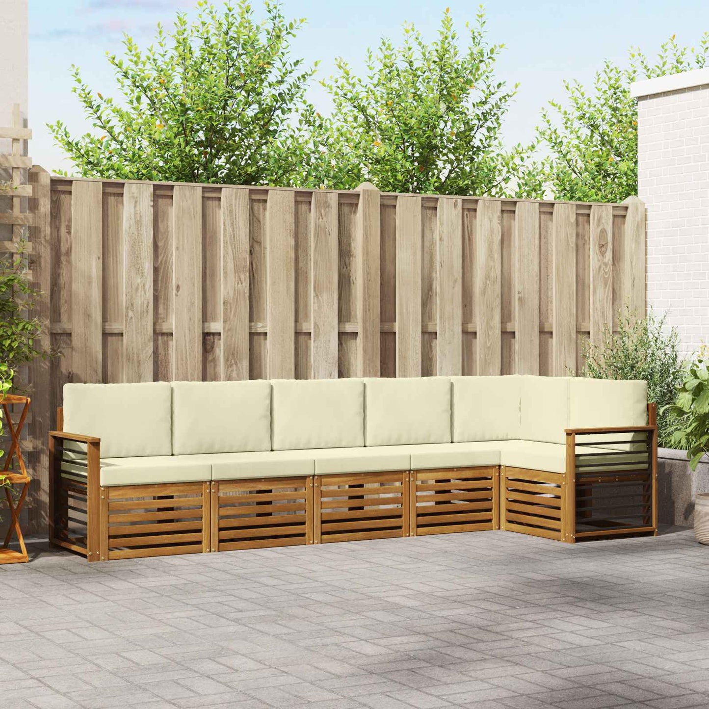 Ecksofa Set mit Kissen 6 pcs Natur und Creme Massivholz Akazie