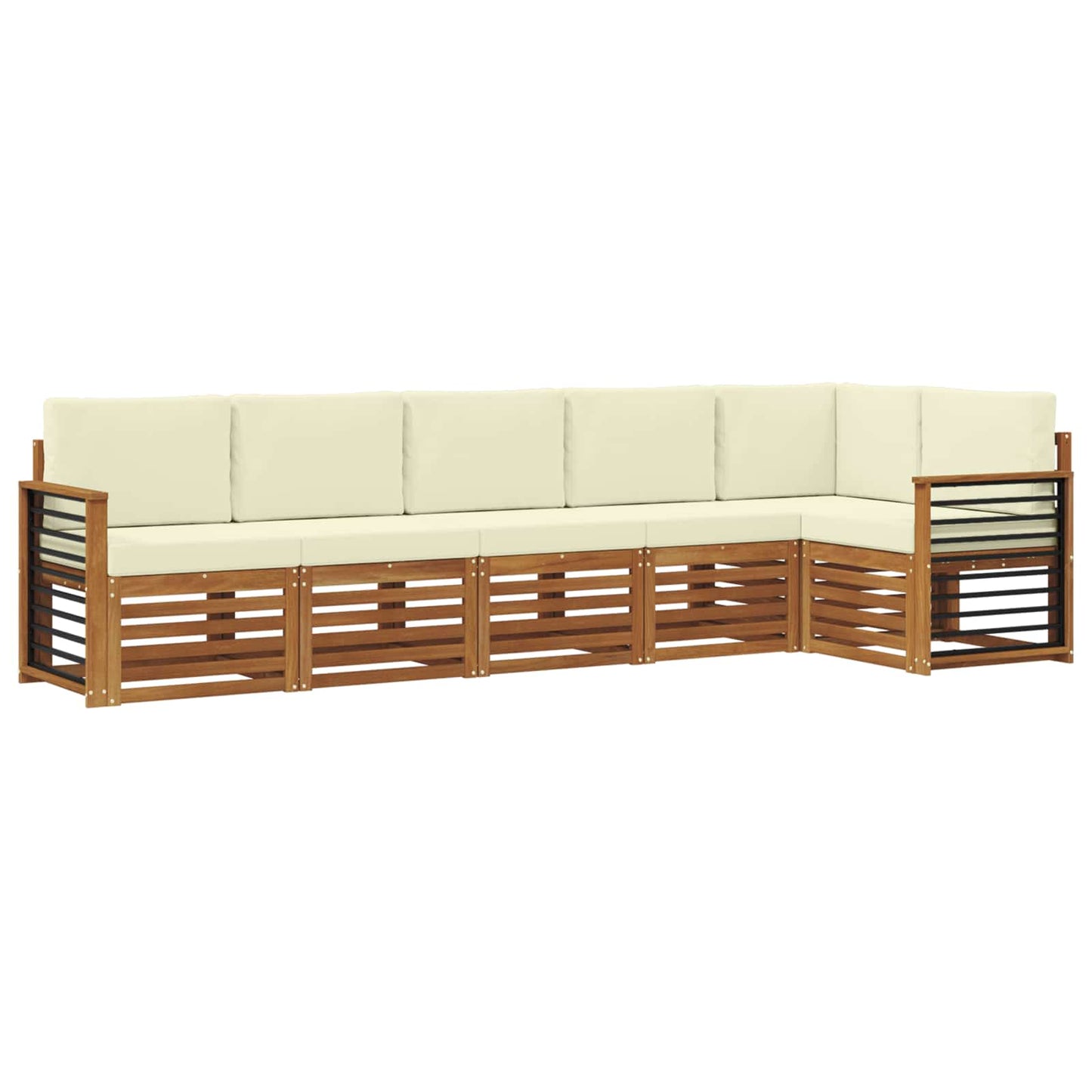 Ecksofa Set mit Kissen 6 pcs Natur und Creme Massivholz Akazie