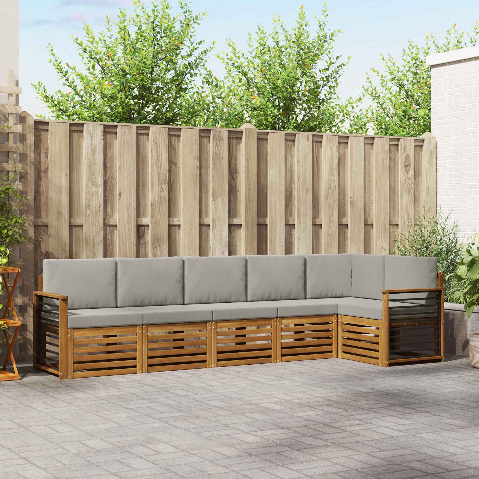 Outdoor-Sofagarnitur 6 stk. Natürlich und Hellgrau Polyester