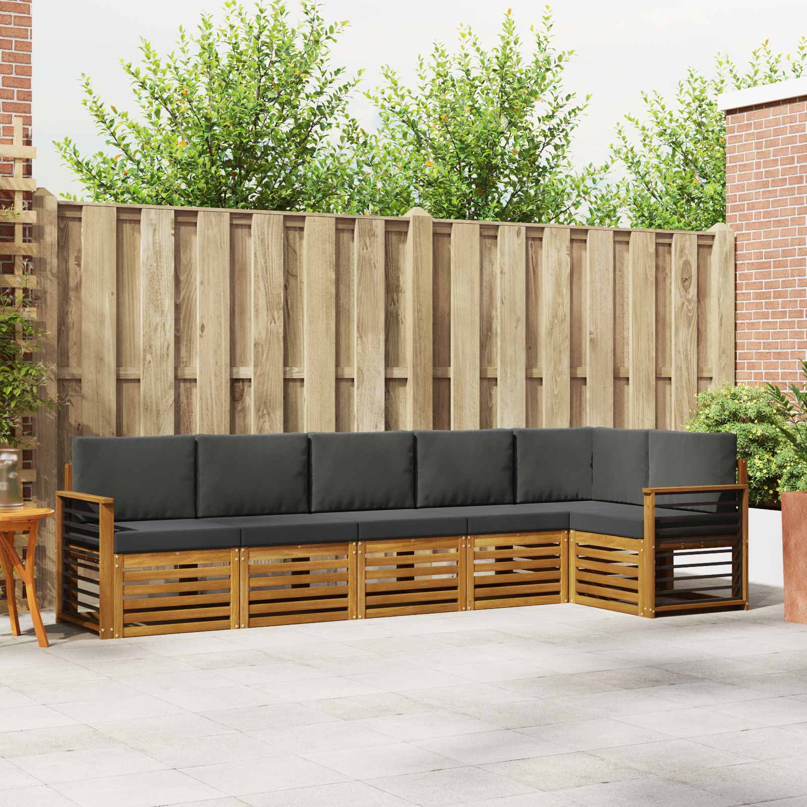 Ecksofa Set 6 pcs Natur und Anthrazit Massivholz Akazie