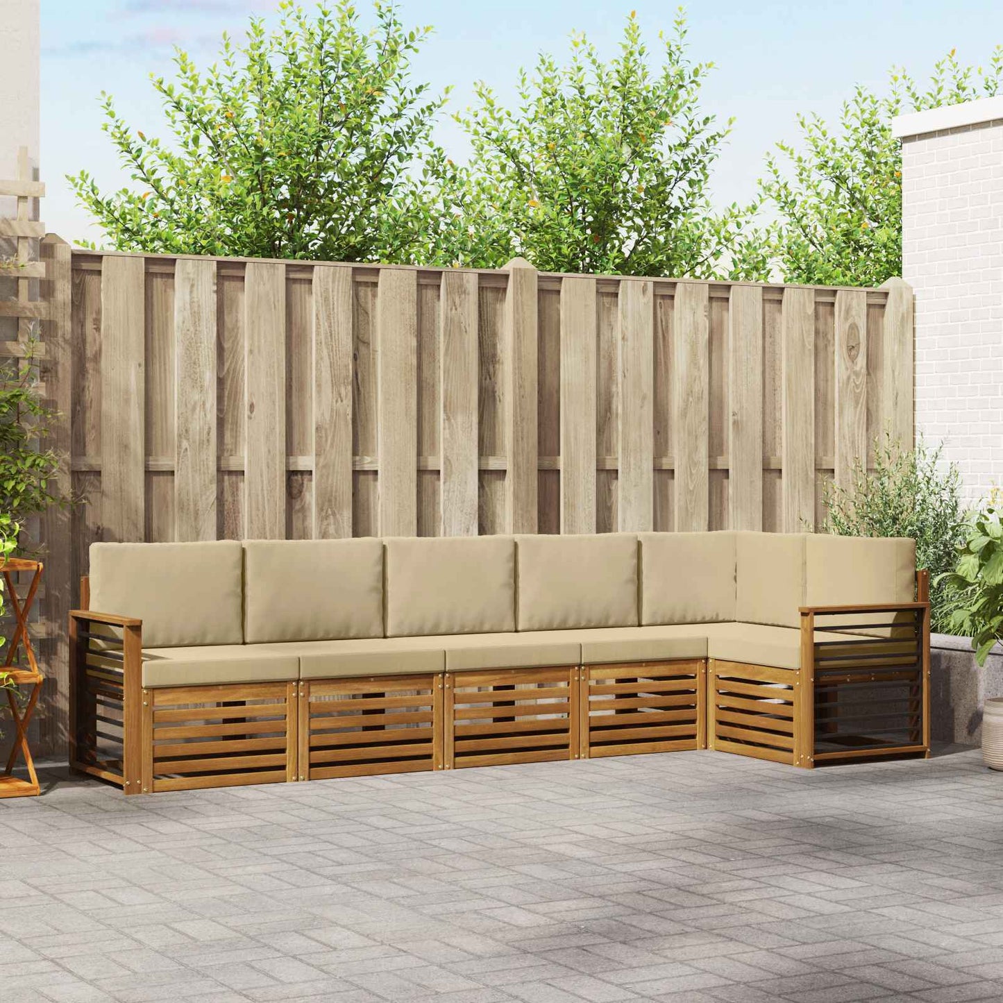 Outdoor-Sofagarnitur 6 stk. Natur und Beige Polyester
