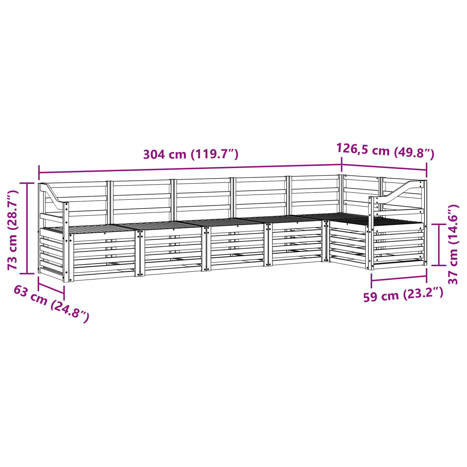 Ecksofa Set 6 pcs Natur Massivholz Akazie