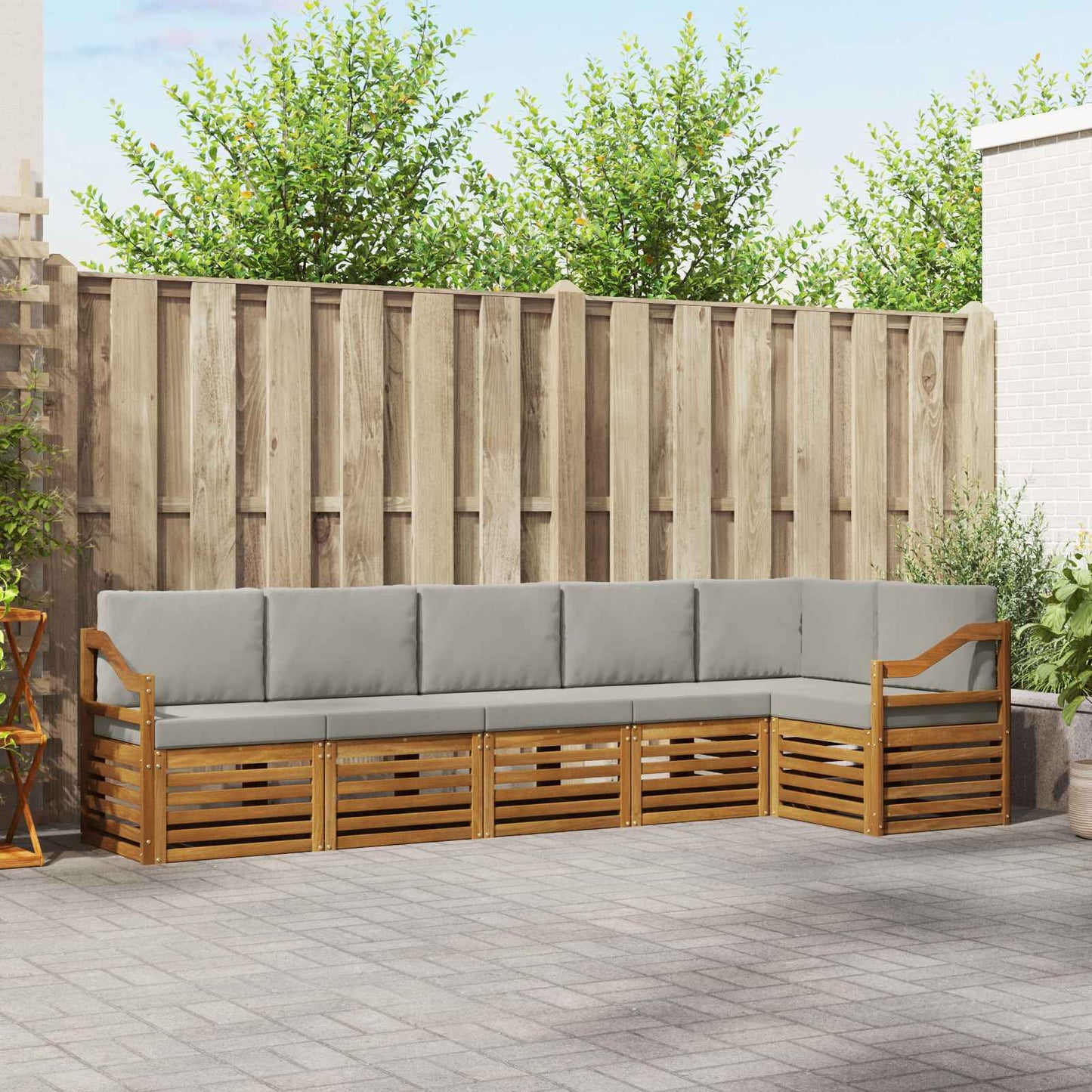 Outdoor-Sofagarnitur 6 stk. Natürlich und Hellgrau Polyester