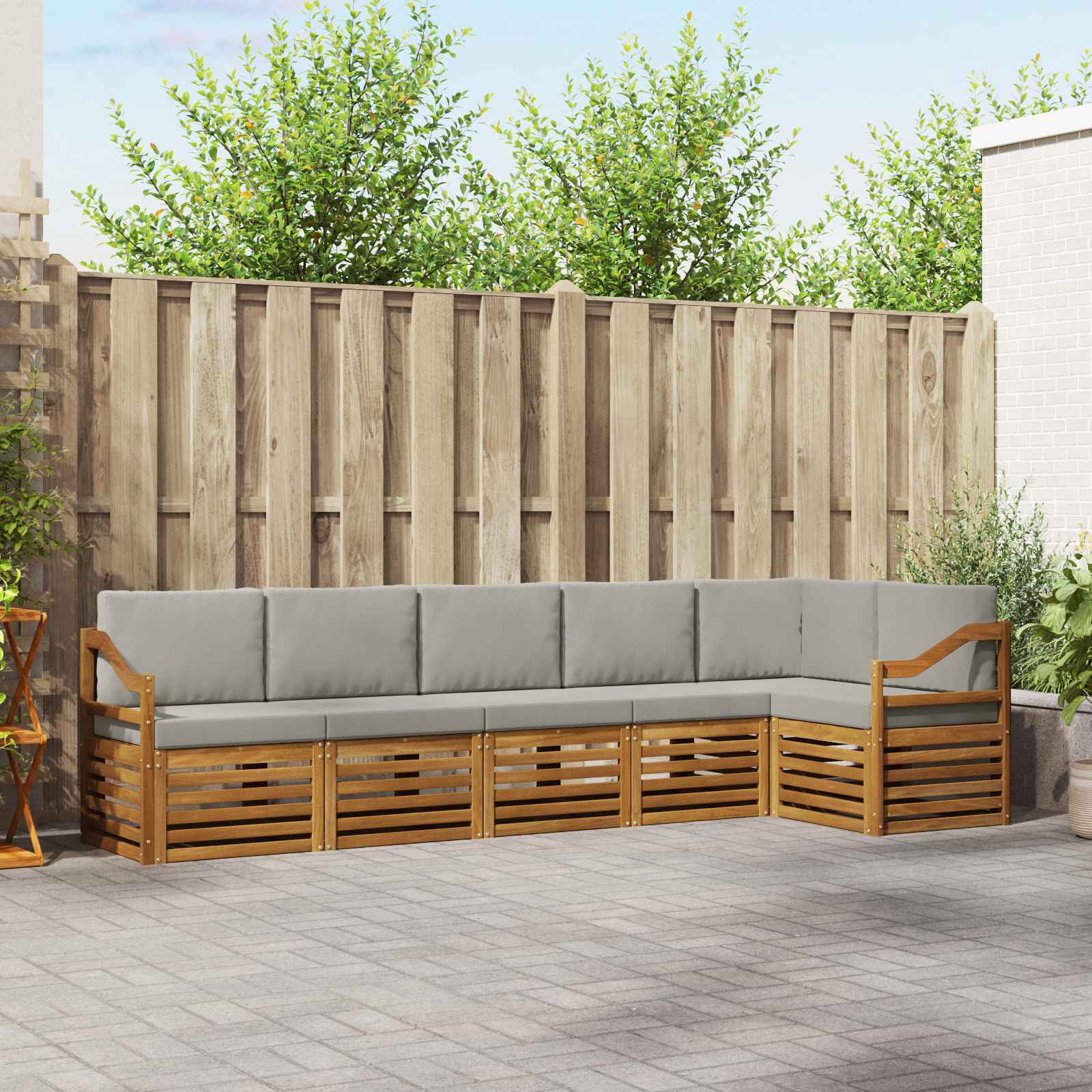 Outdoor-Sofagarnitur 6 stk. Natürlich und Hellgrau Polyester