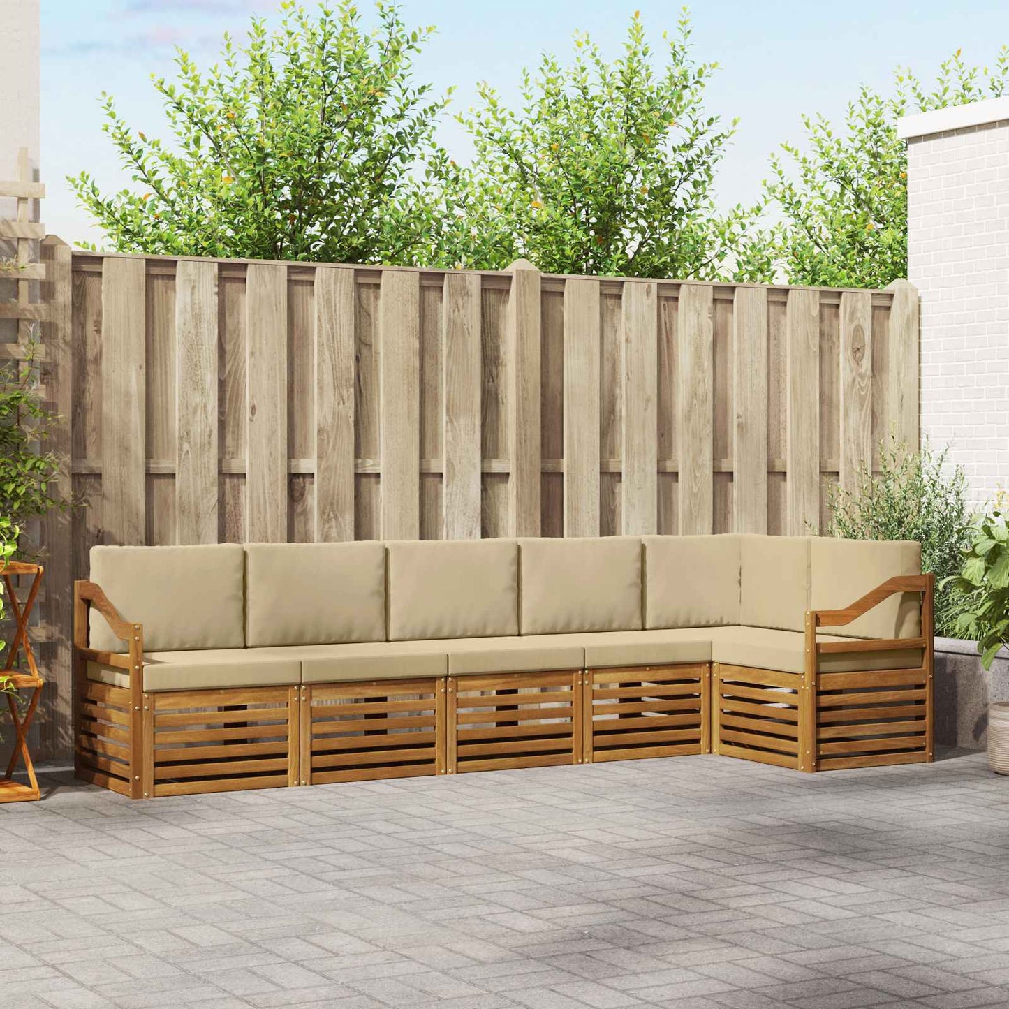Outdoor-Sofagarnitur 6 stk. Natur und Beige Polyester