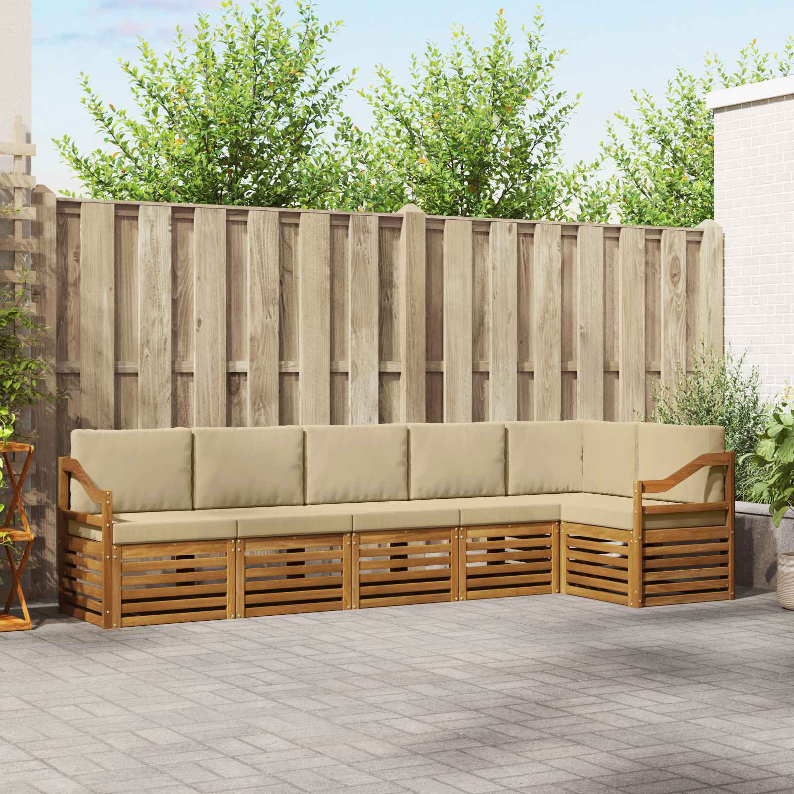 Outdoor-Sofagarnitur 6 stk. Natur und Beige Polyester