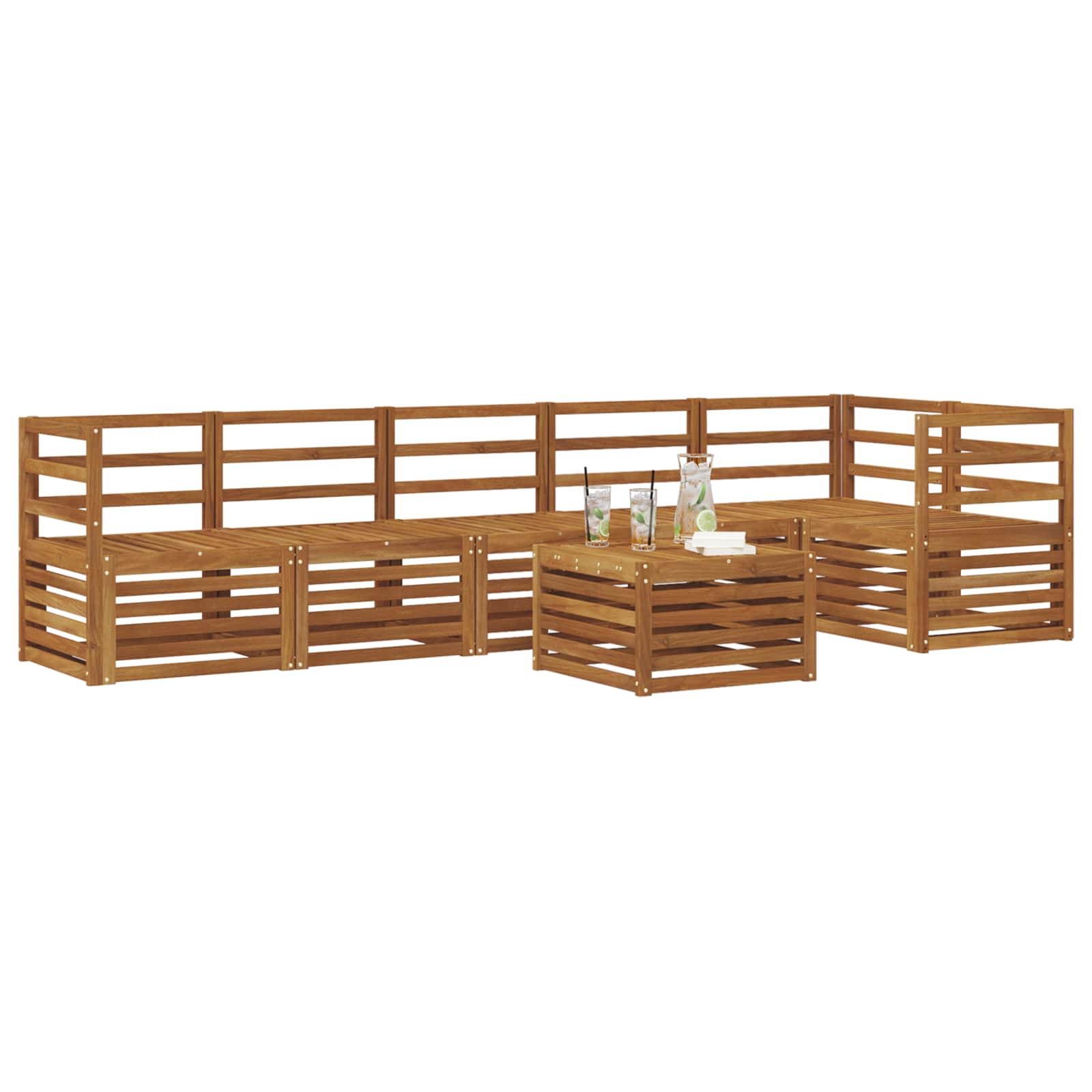 Ecksofa Set 7 pcs Natur Massivholz Akazie