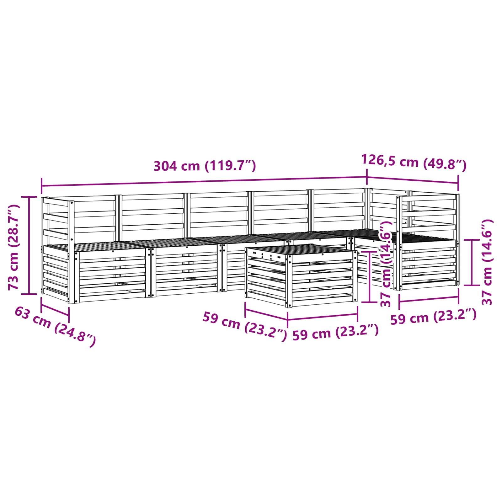 Ecksofa Set 7 pcs Natur Massivholz Akazie