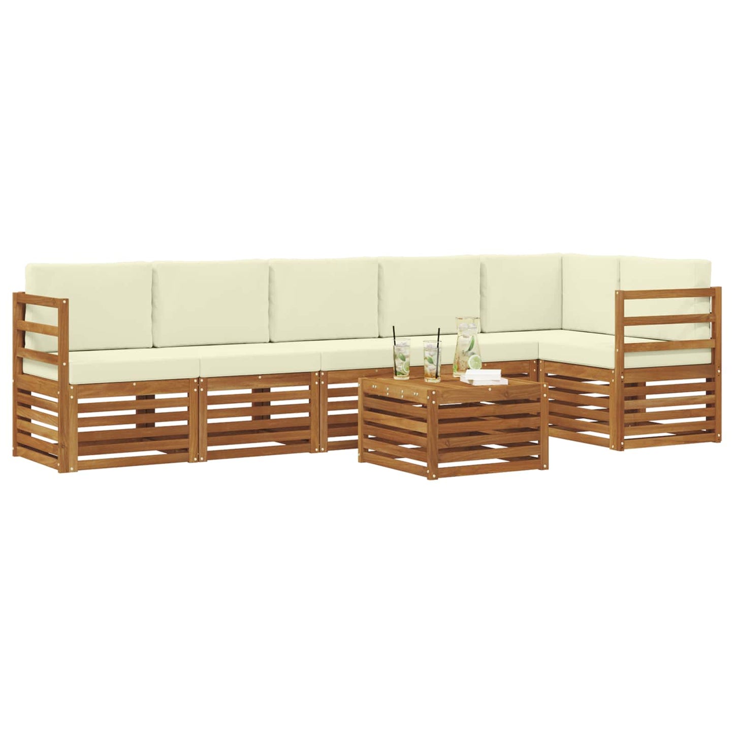 Ecksofa Set mit Kissen 7 pcs Natur und Creme Massivholz Akazie