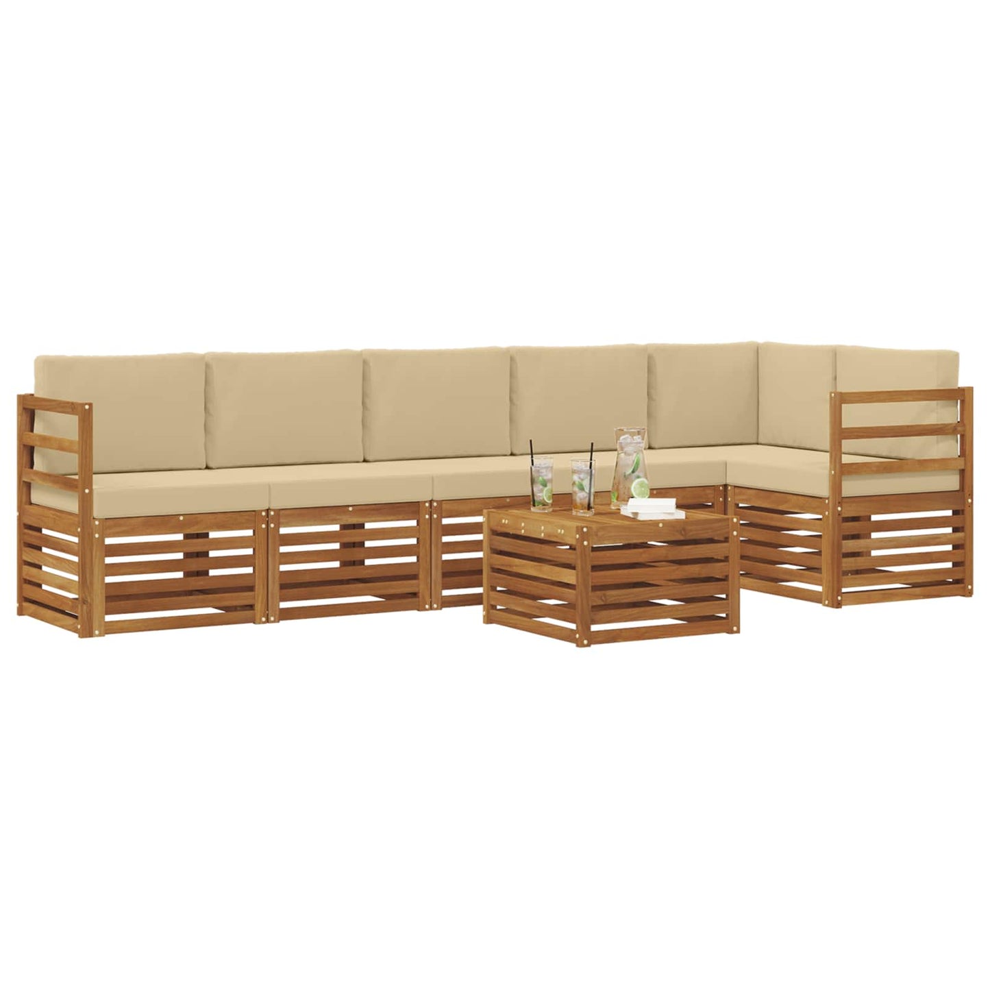 Outdoor-Sofagarnitur 7 stk. Natur und Beige Polyester