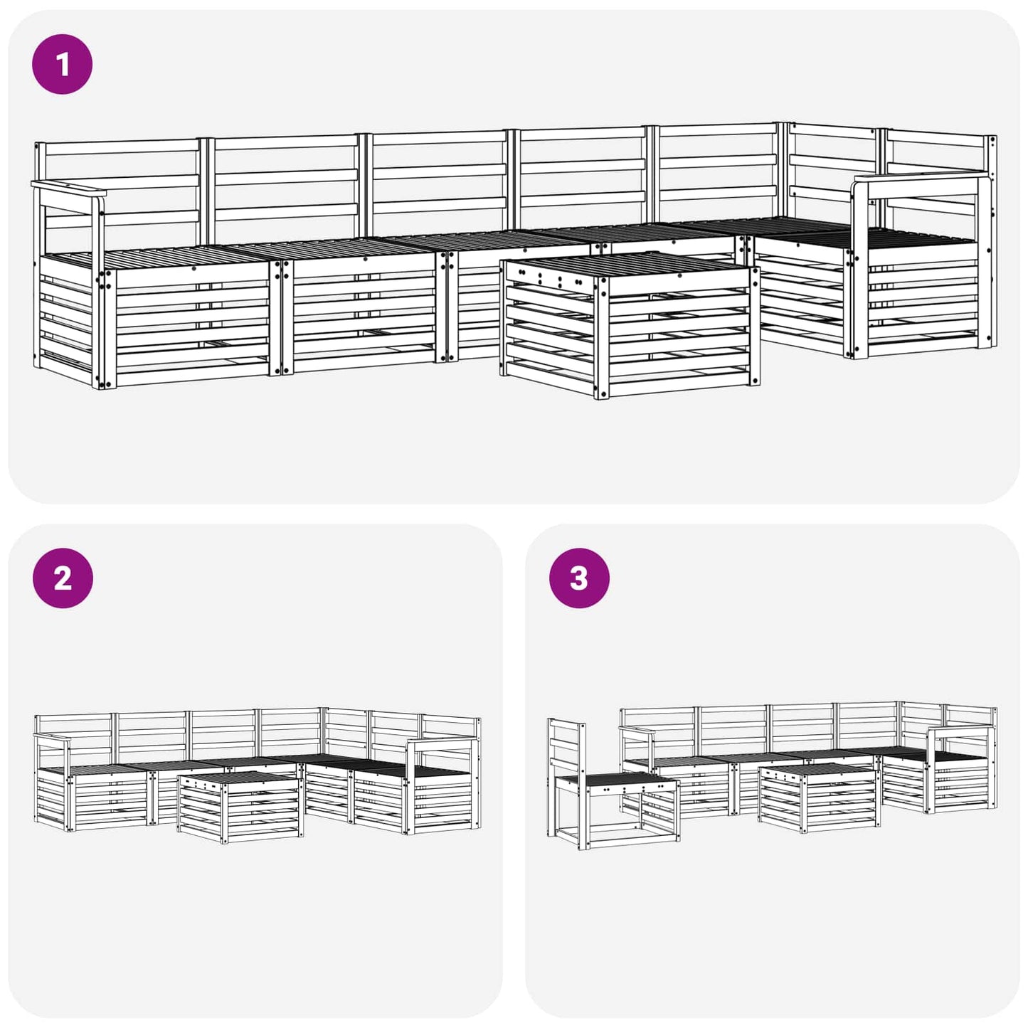 Ecksofa Set 7 pcs Natur Massivholz Akazie