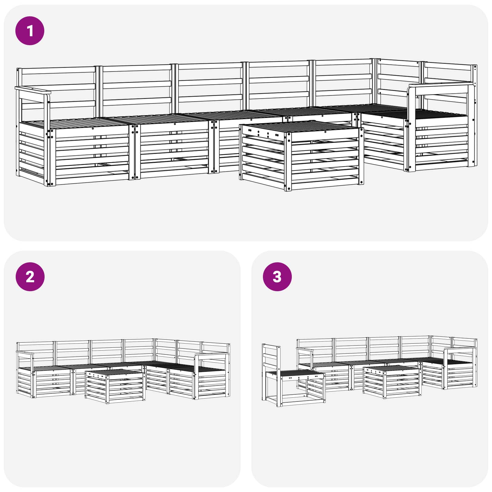 Ecksofa Set 7 pcs Natur Massivholz Akazie