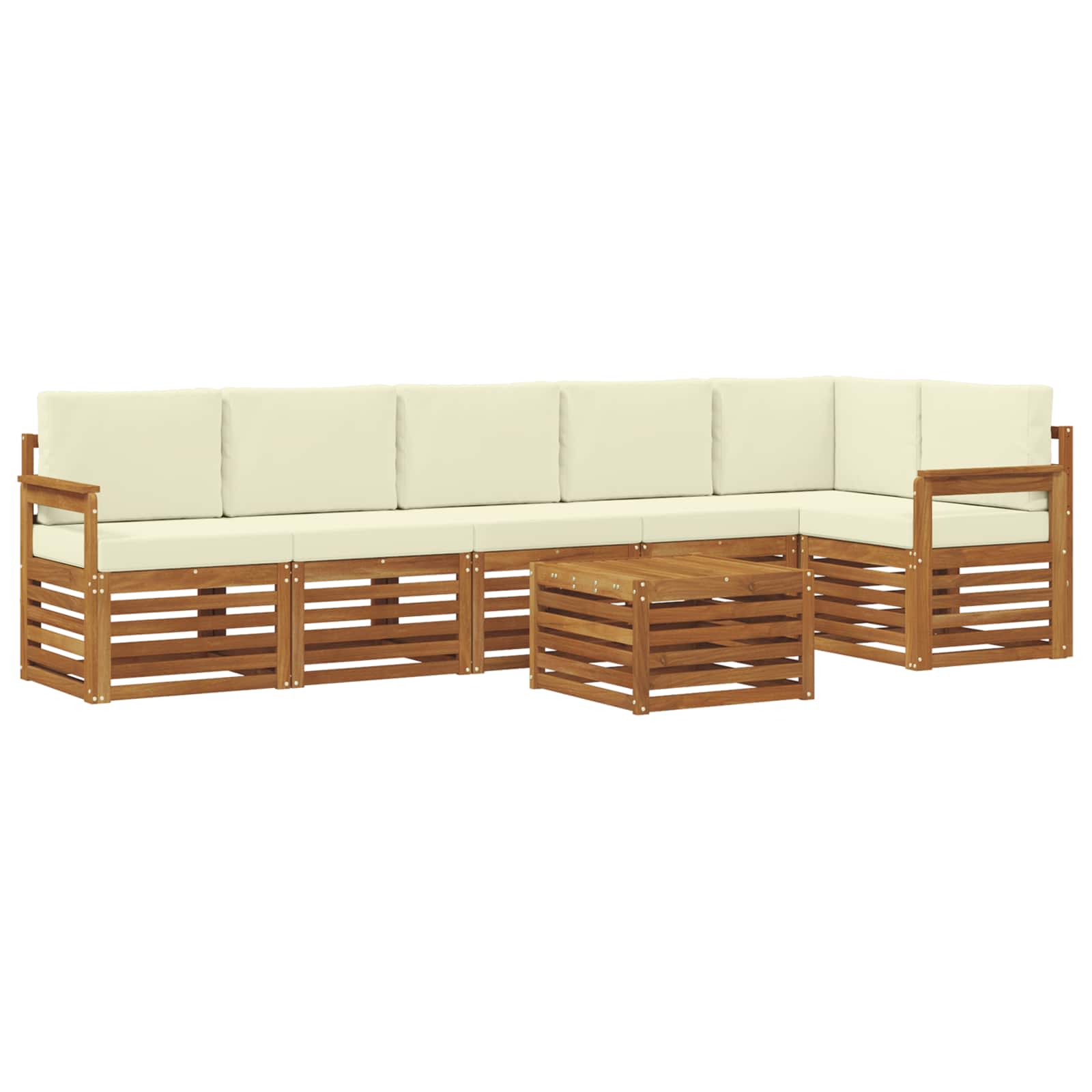 Ecksofa Set mit Kissen 7 pcs Natur und Creme Massivholz Akazie