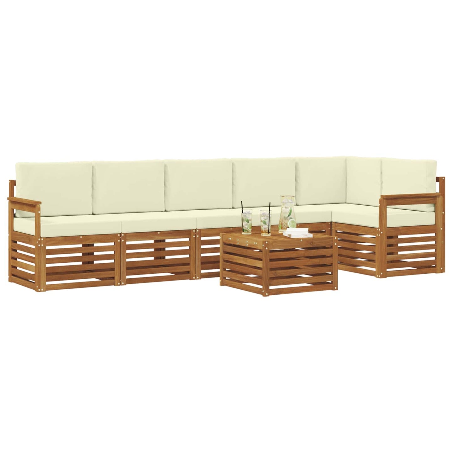 Ecksofa Set mit Kissen 7 pcs Natur und Creme Massivholz Akazie