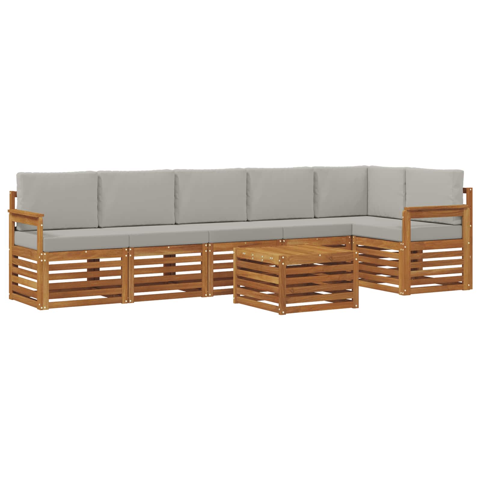 Outdoor-Sofagarnitur 7 stk. Natürlich und Hellgrau Polyester
