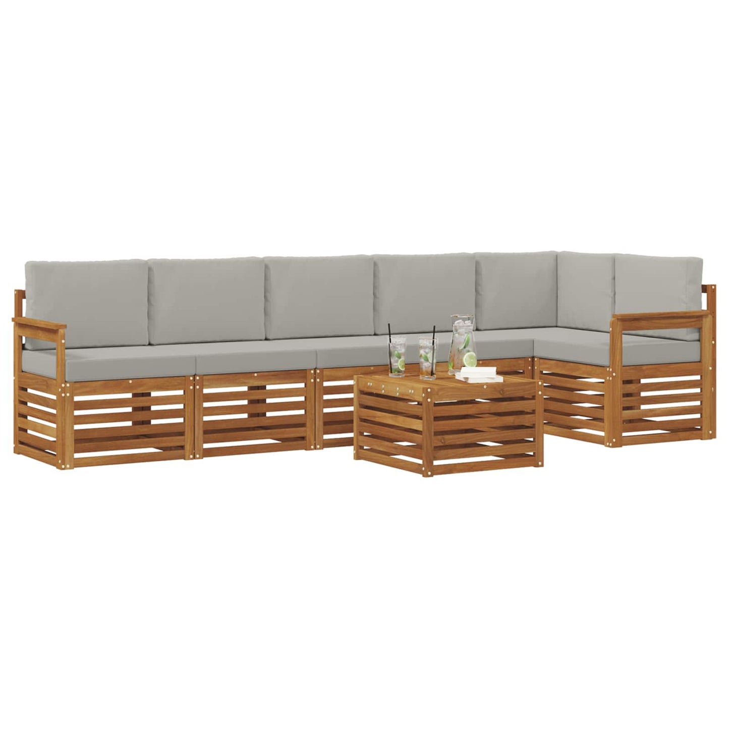 Outdoor-Sofagarnitur 7 stk. Natürlich und Hellgrau Polyester