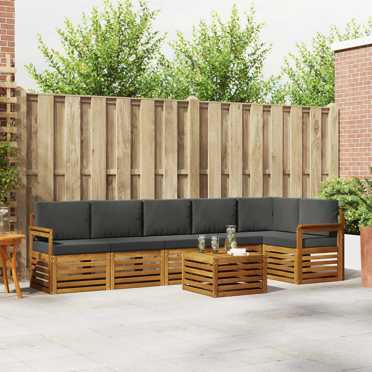 Outdoor-Sofagarnitur 7 stk. Natur und Anthrazit Polyester