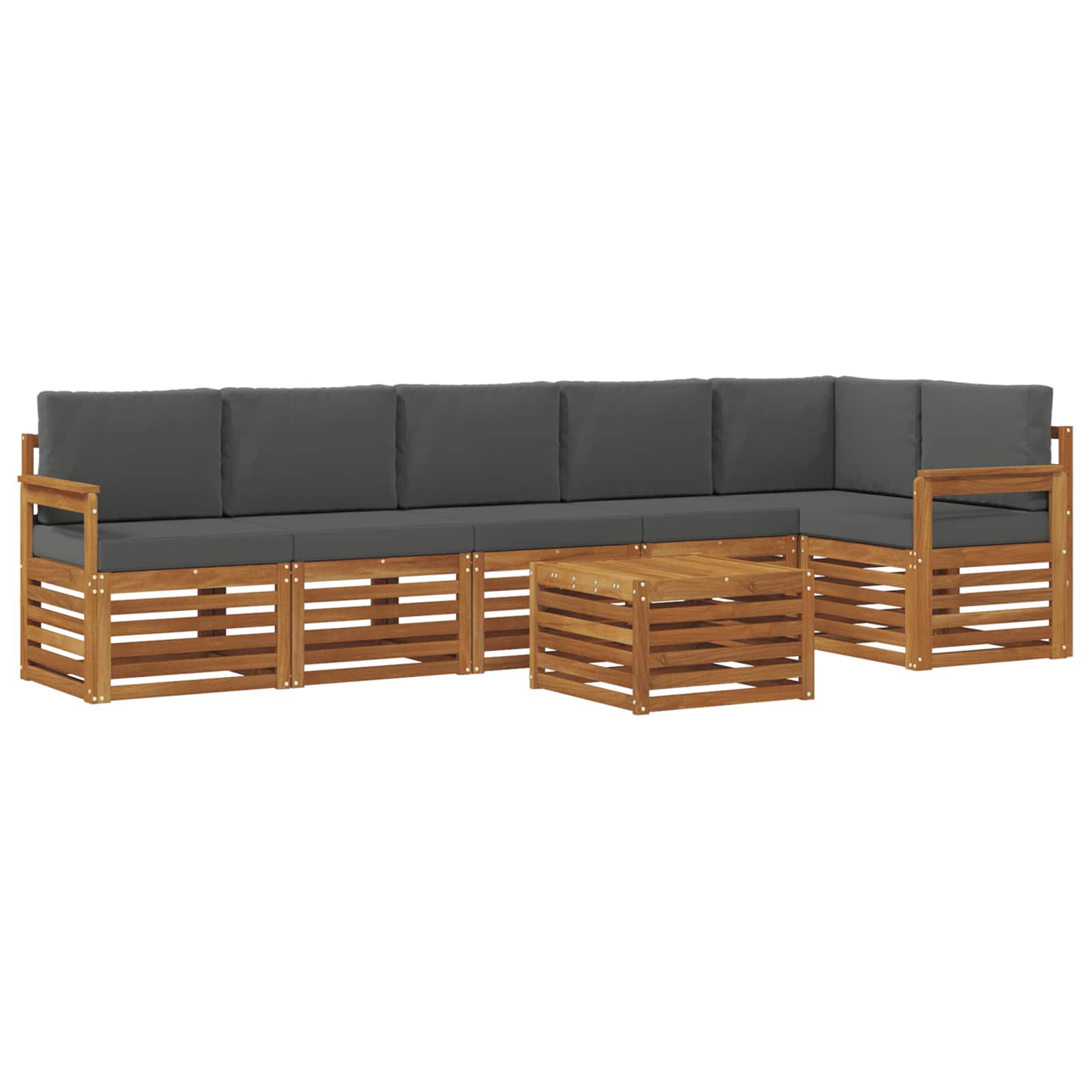 Ecksofa Set 7 pcs Natur und Anthrazit Massivholz Akazie