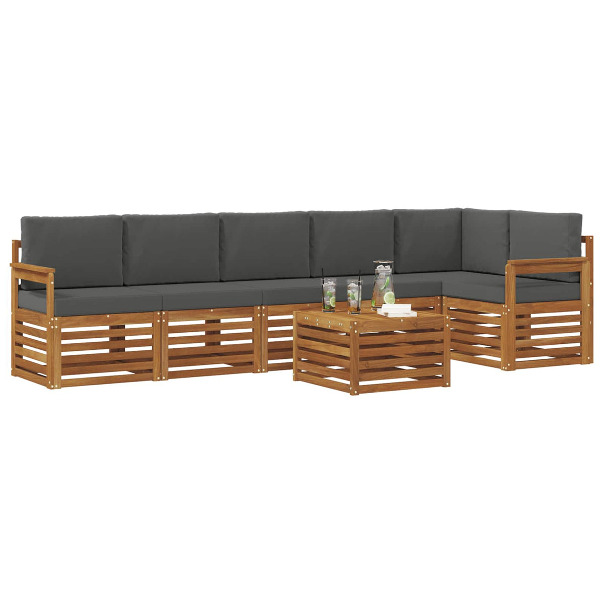 Outdoor-Sofagarnitur 7 stk. Natur und Anthrazit Polyester
