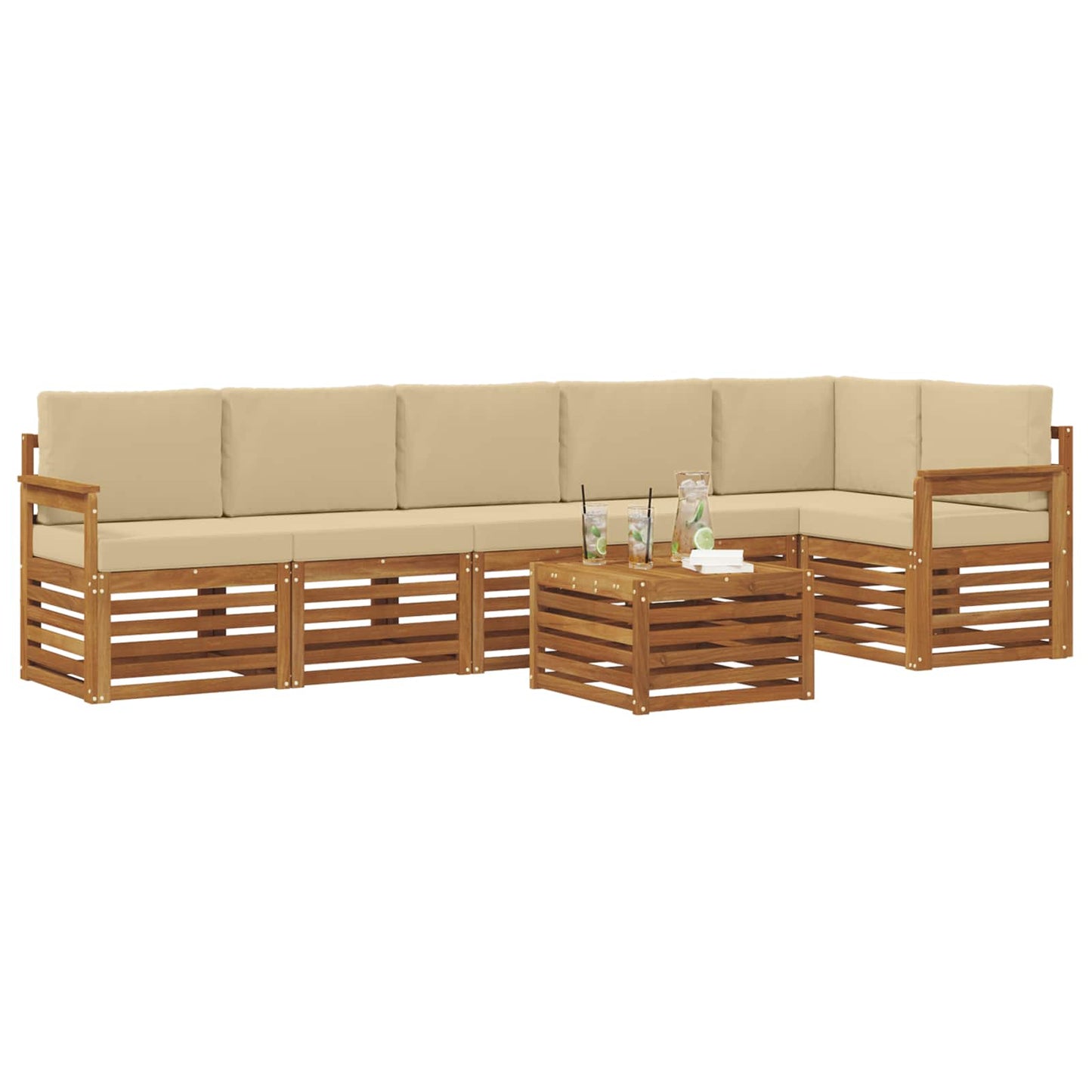 Outdoor-Sofagarnitur 7 stk. Natur und Beige Polyester