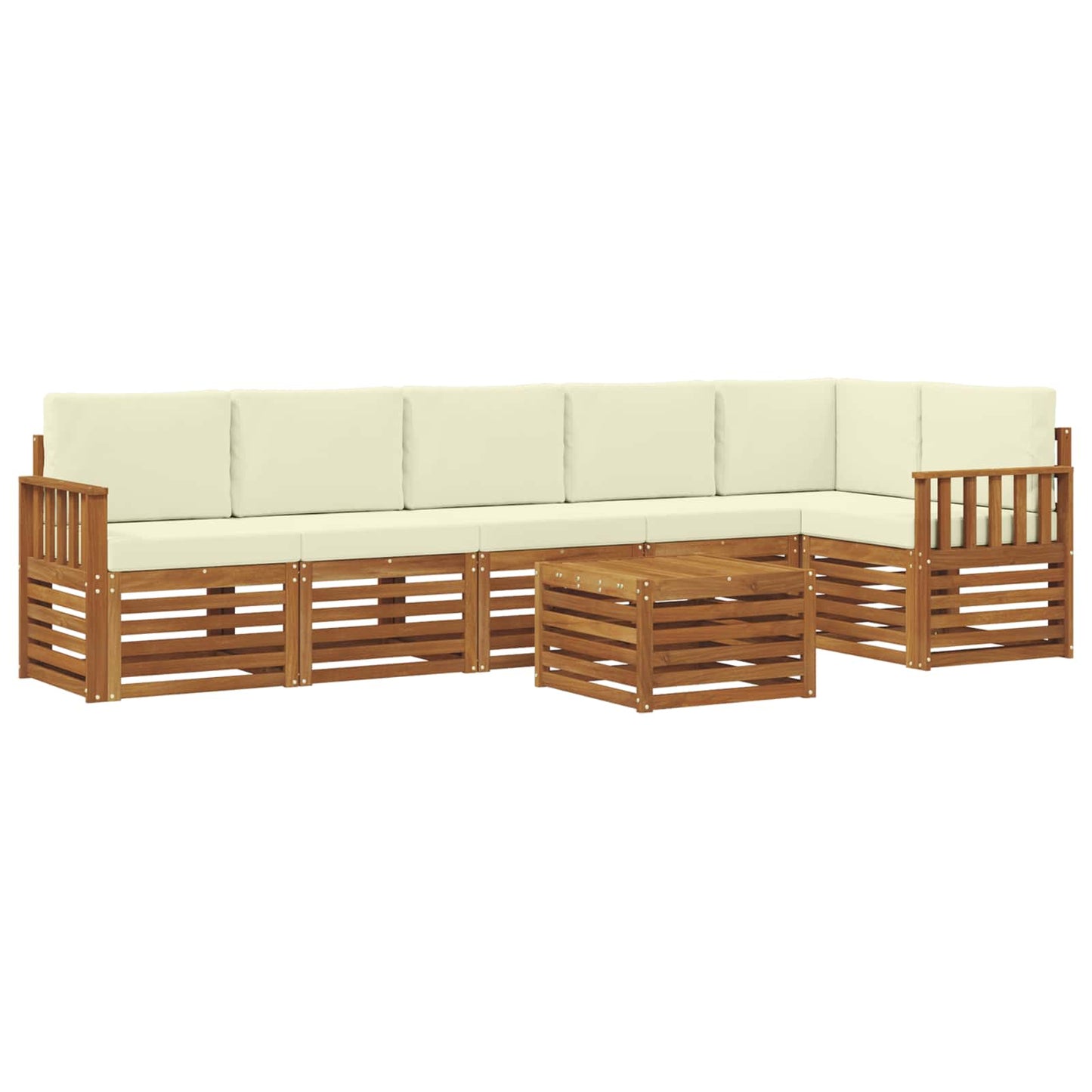 Ecksofa Set mit Kissen 7 pcs Natur und Creme Massivholz Akazie