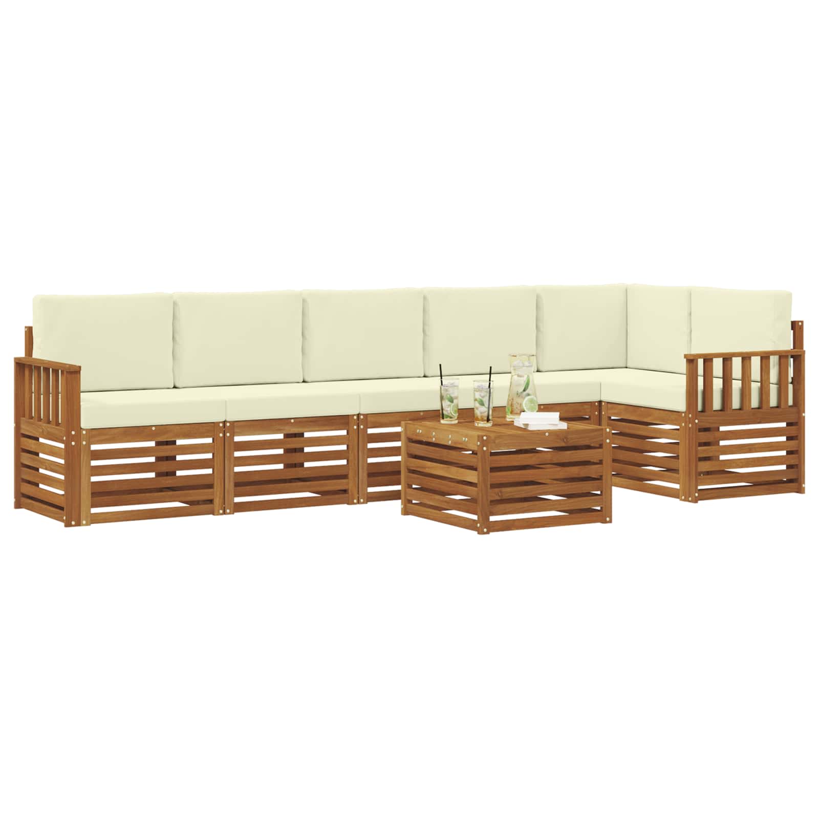 Ecksofa Set mit Kissen 7 pcs Natur und Creme Massivholz Akazie