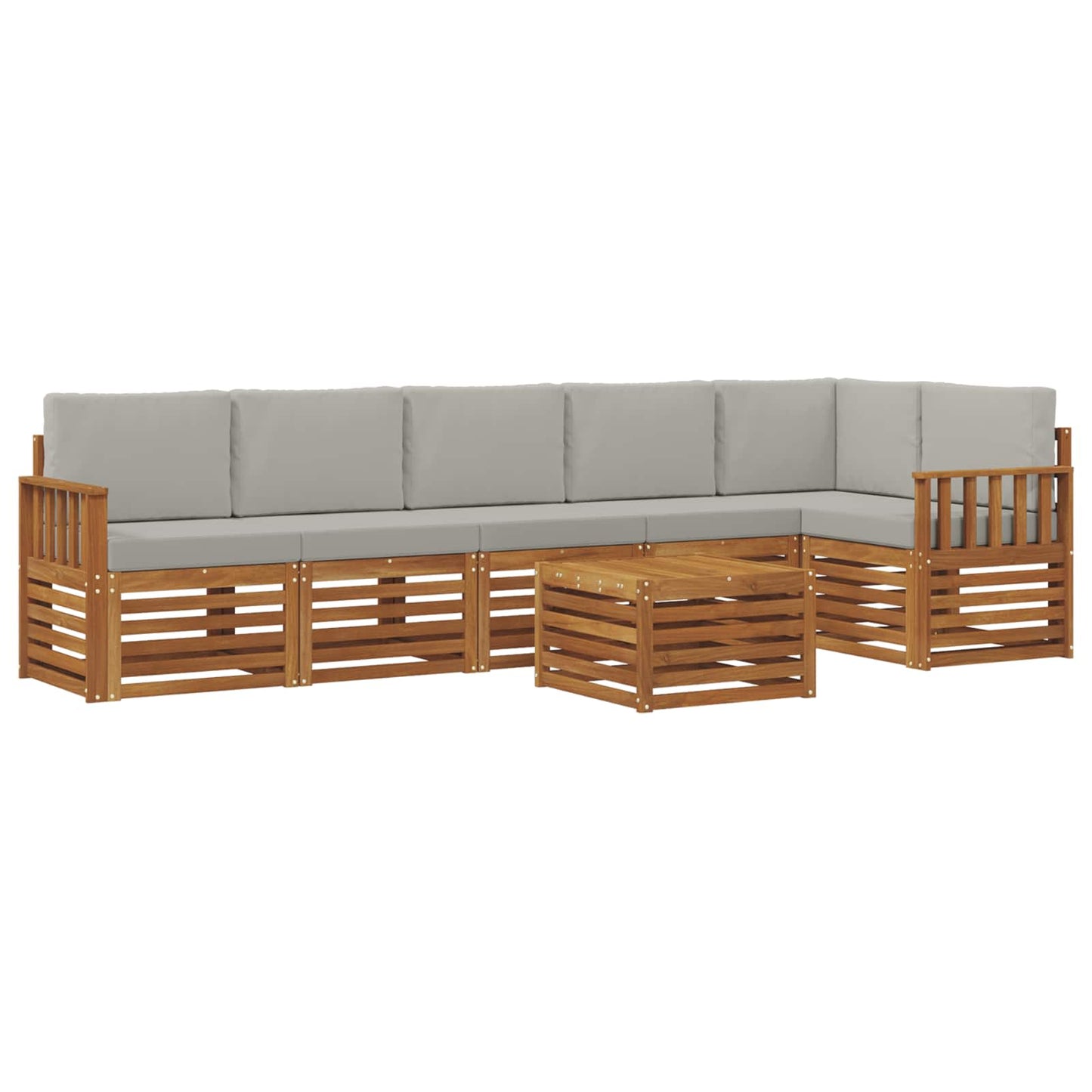 Outdoor-Sofagarnitur 7 stk. Natürlich und Hellgrau Polyester